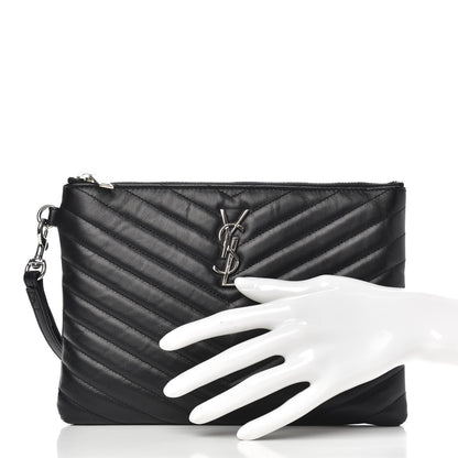 Saint Laurent Calfskin Matelasse Chevron Monogram A5 Wristlet Black 2 of 9