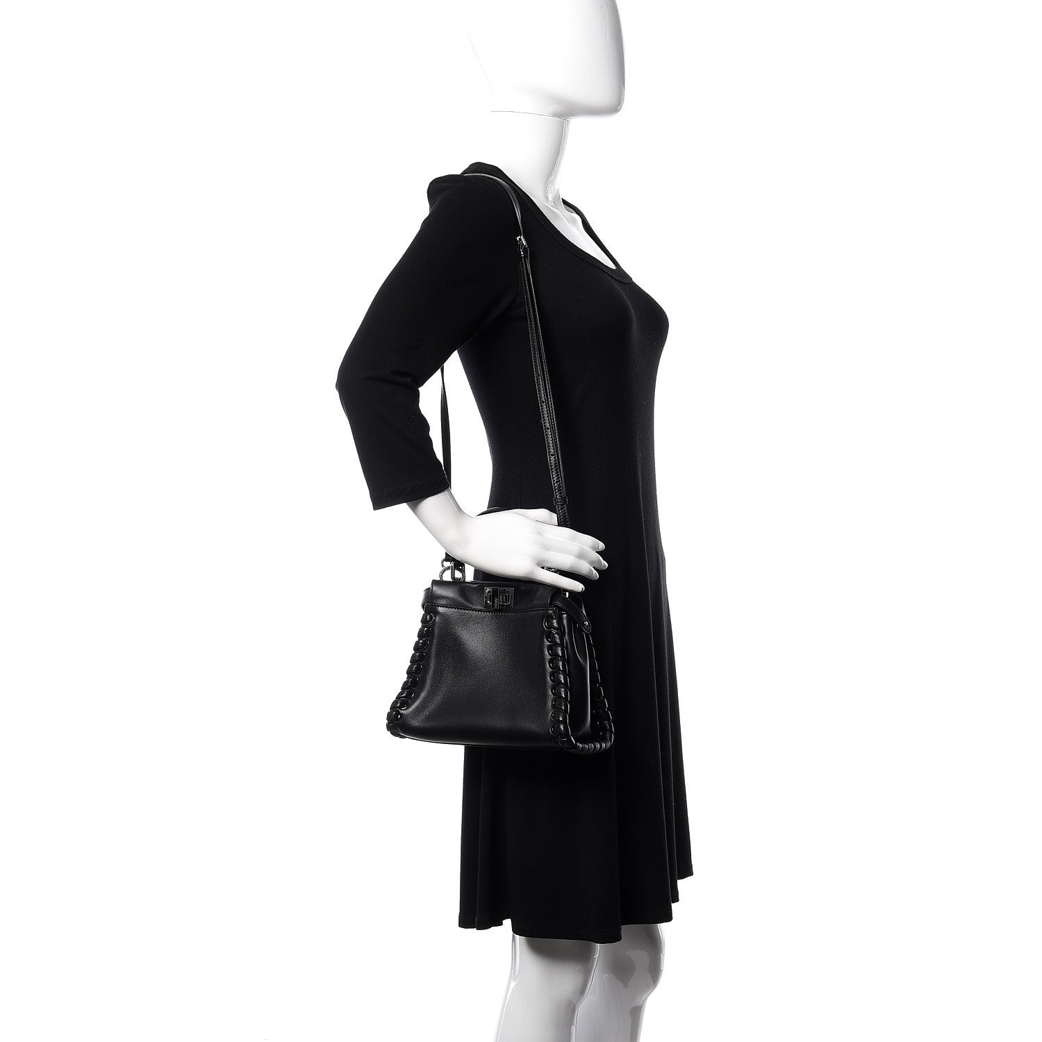 Fendi Nappa Lace Up Mini Peekaboo Iconic Satchel Black 2 of 9