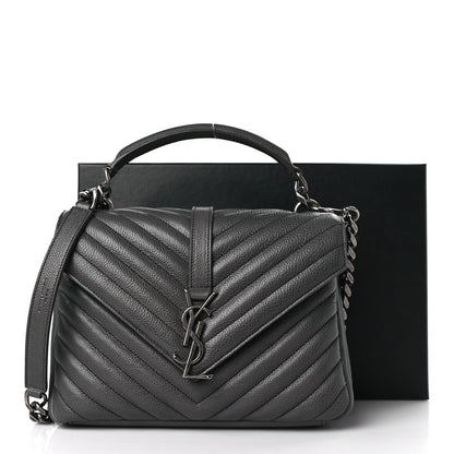 Saint Laurent Sheepskin Matelasse Chevron Monogram Medium College Bag Light Coal 10 of 10