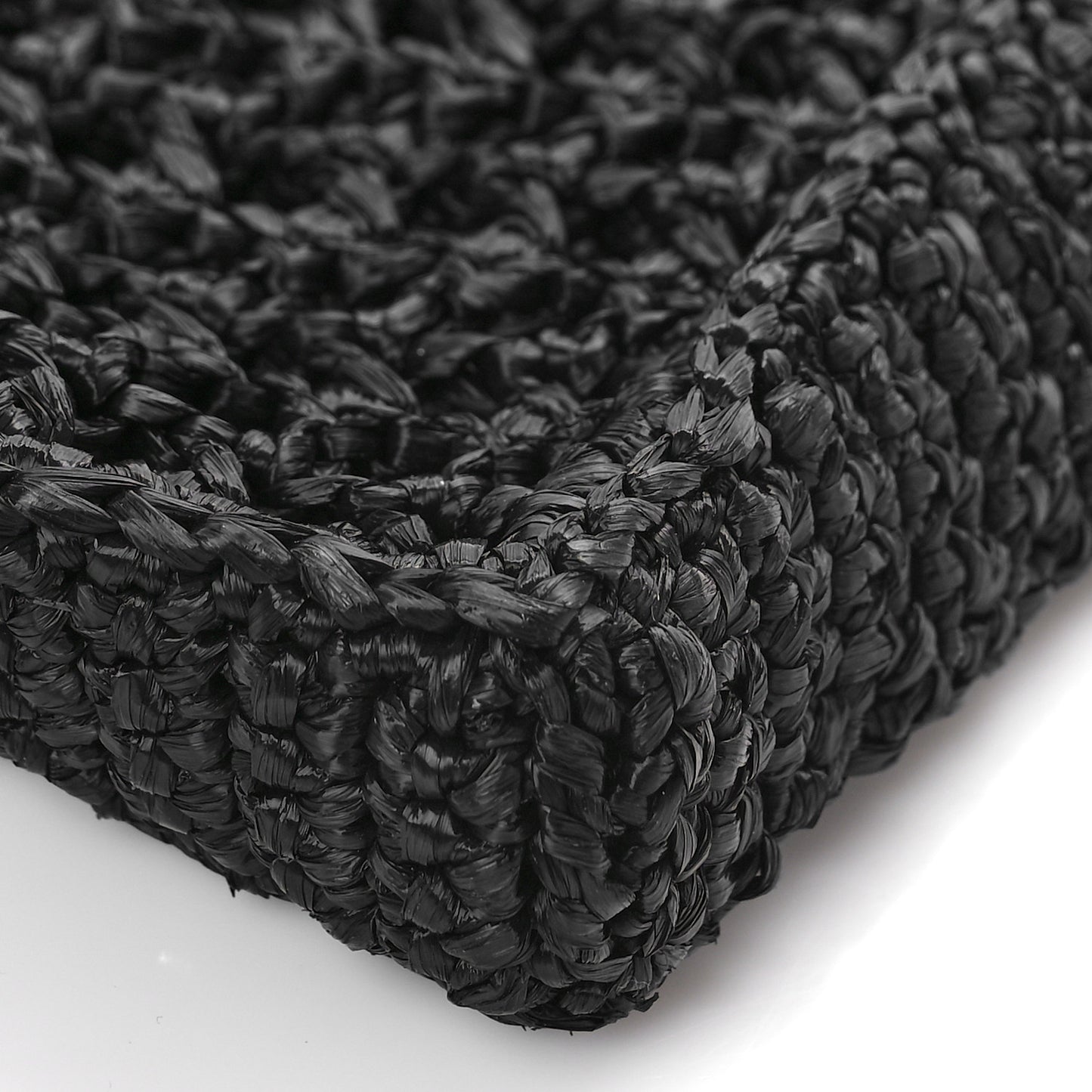 Yarn Raffia Effect Crochet Logo Embroidered Tote Bag Black