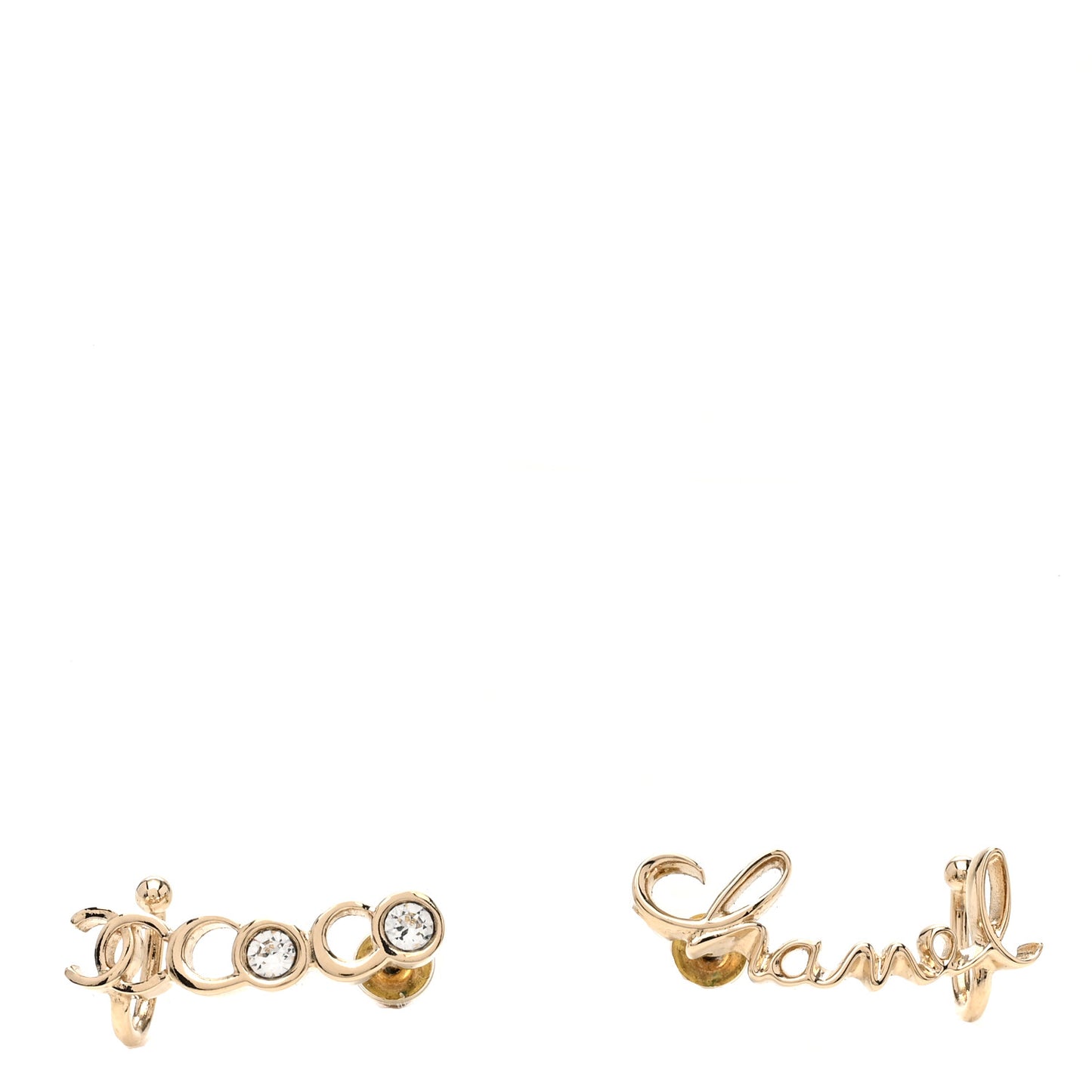 Metal Crystal Coco Script CC Climber Earrings Gold