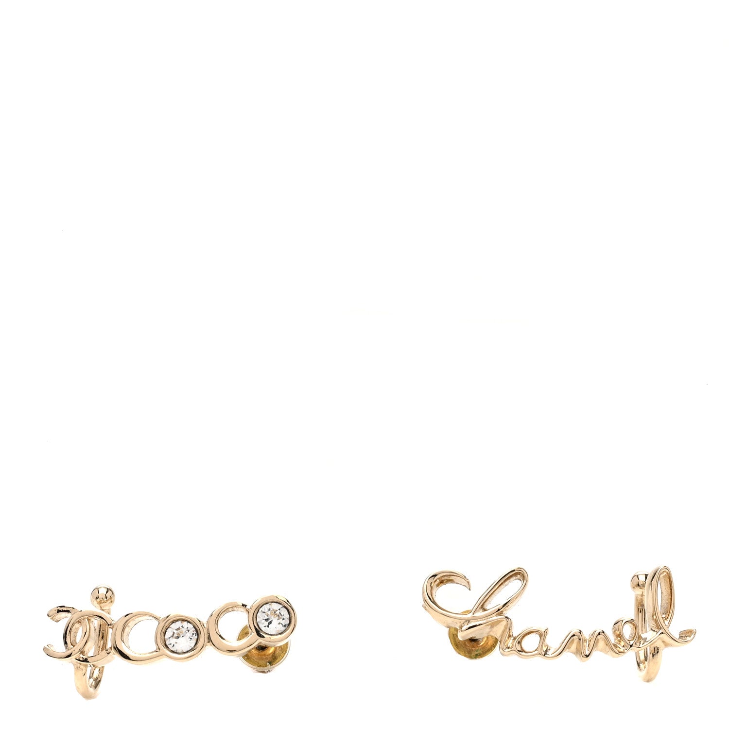 Chanel Metal Crystal Coco Script CC Climber Earrings Gold 1 of 5