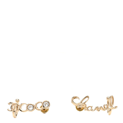 Chanel Metal Crystal Coco Script CC Climber Earrings Gold 1 of 5