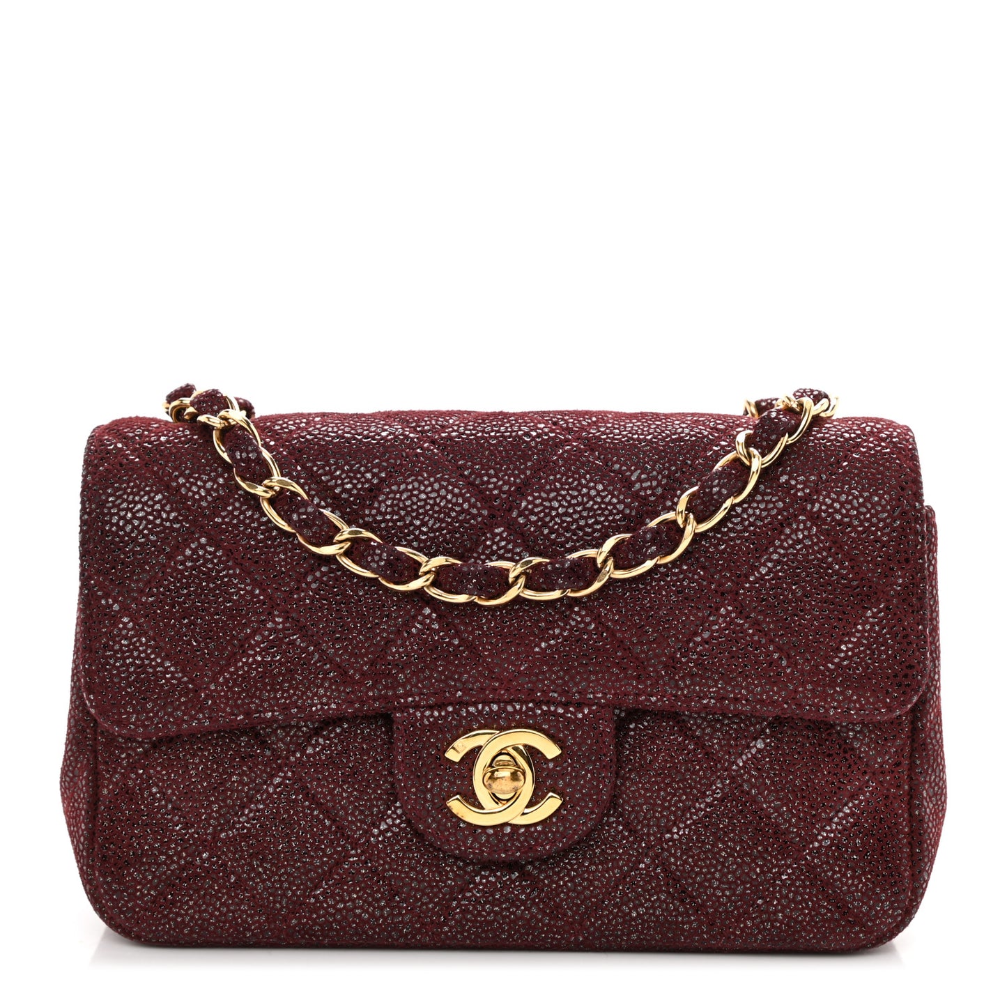 Iridescent Caviar Quilted Extra Mini Flap Burgundy