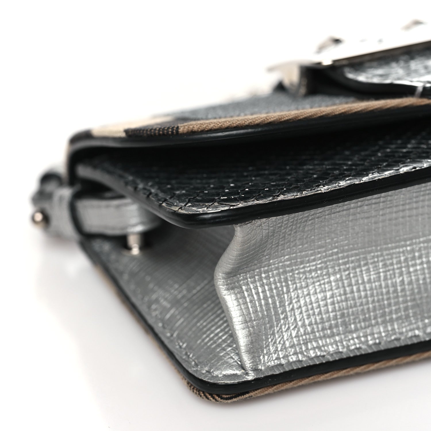 Burberry Metallic Snakeskin House Check Sequin Mini Madison Buckle Bag Silver 9 of 13