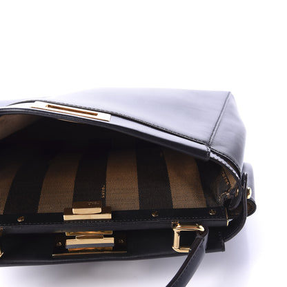 Fendi Vitello Morgan Fabric Jacquard Pequin Medium Peekaboo Iconic Satchel Black Tobacco 6 of 12