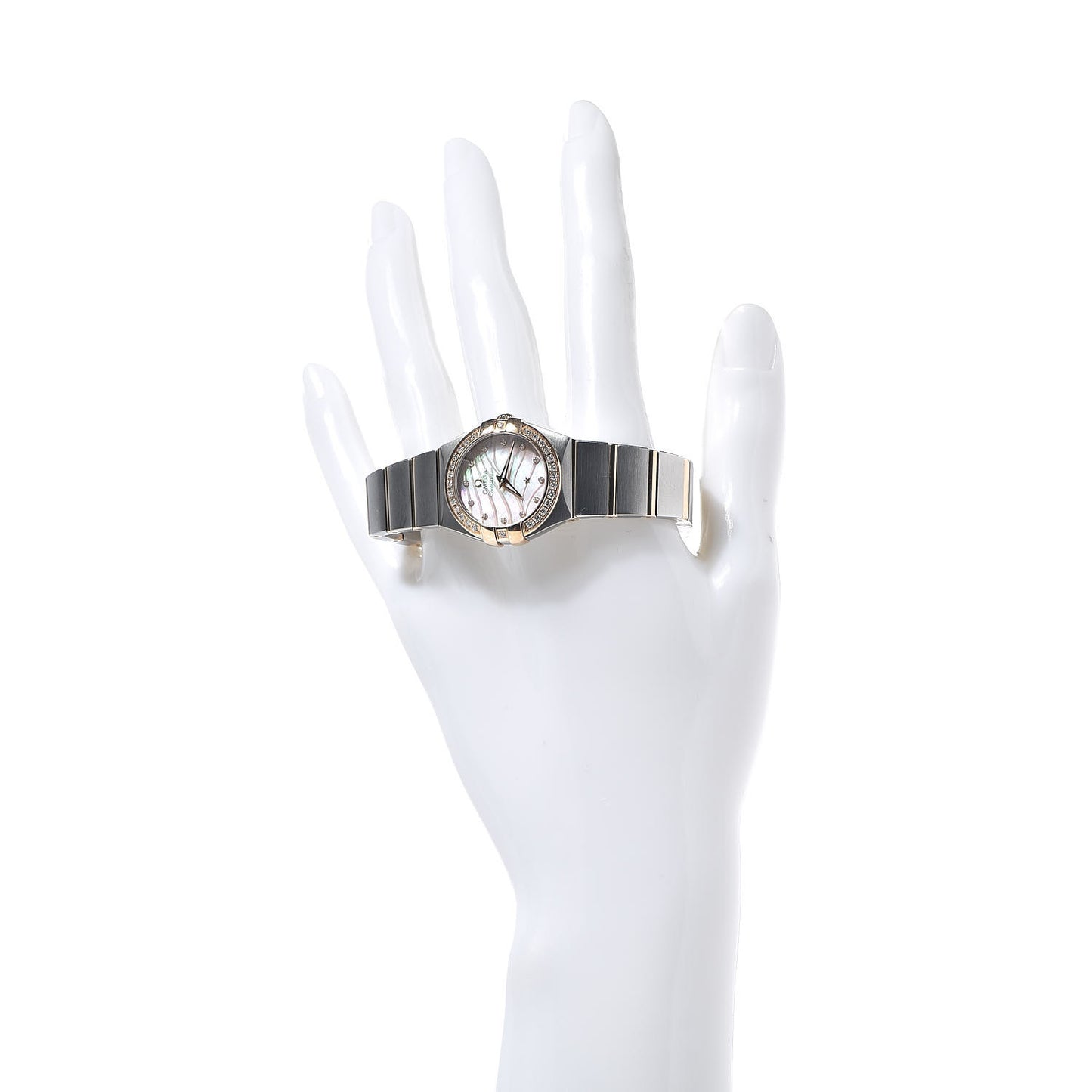 Stainless Steel 18K Yellow Gold Diamond Bezel Mother of Pearl 24mm Constellation Quartz Watch 123.25.24.60.57.002
