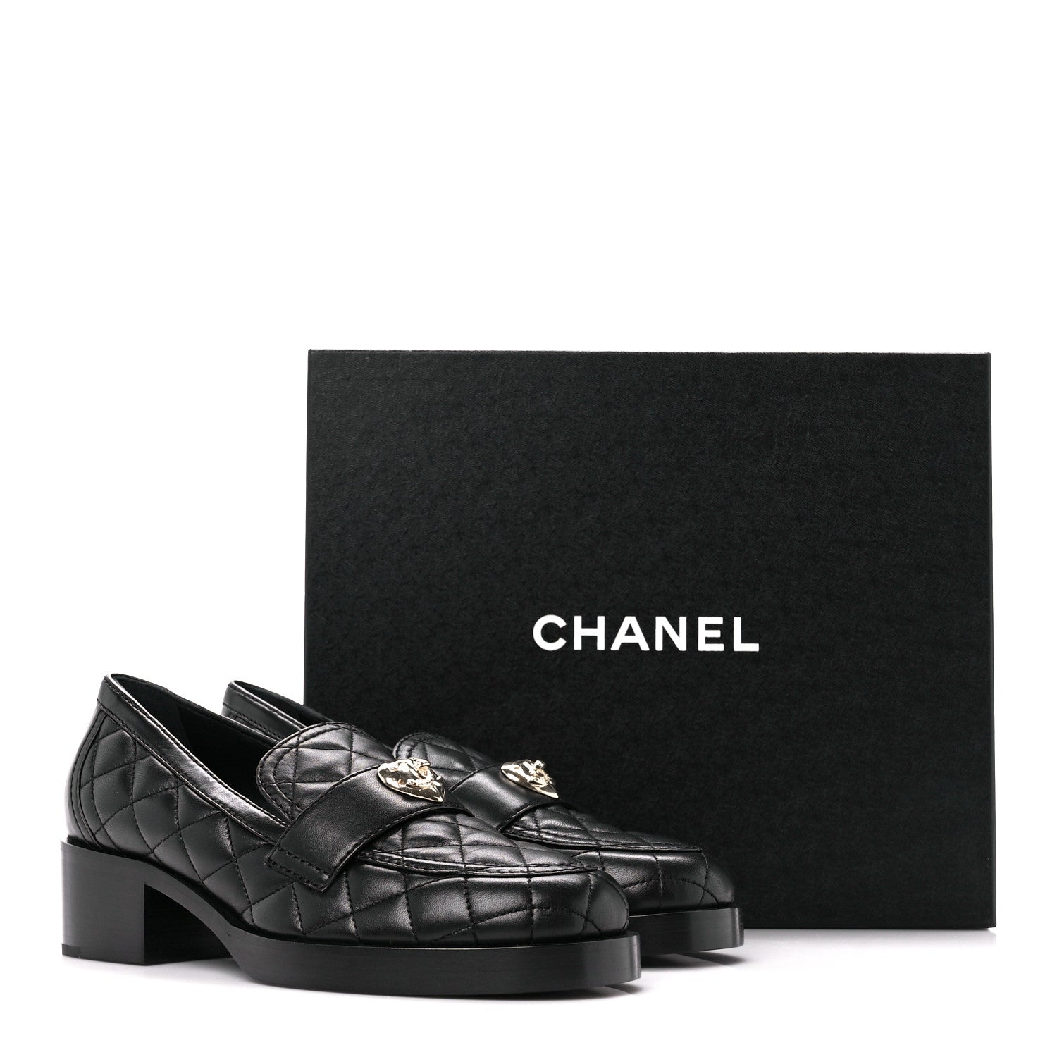 Chanel Lambskin Quilted CC Heart Loafers 37.5 Black 9 of 9