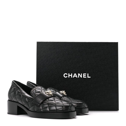 Chanel Lambskin Quilted CC Heart Loafers 37.5 Black 9 of 9