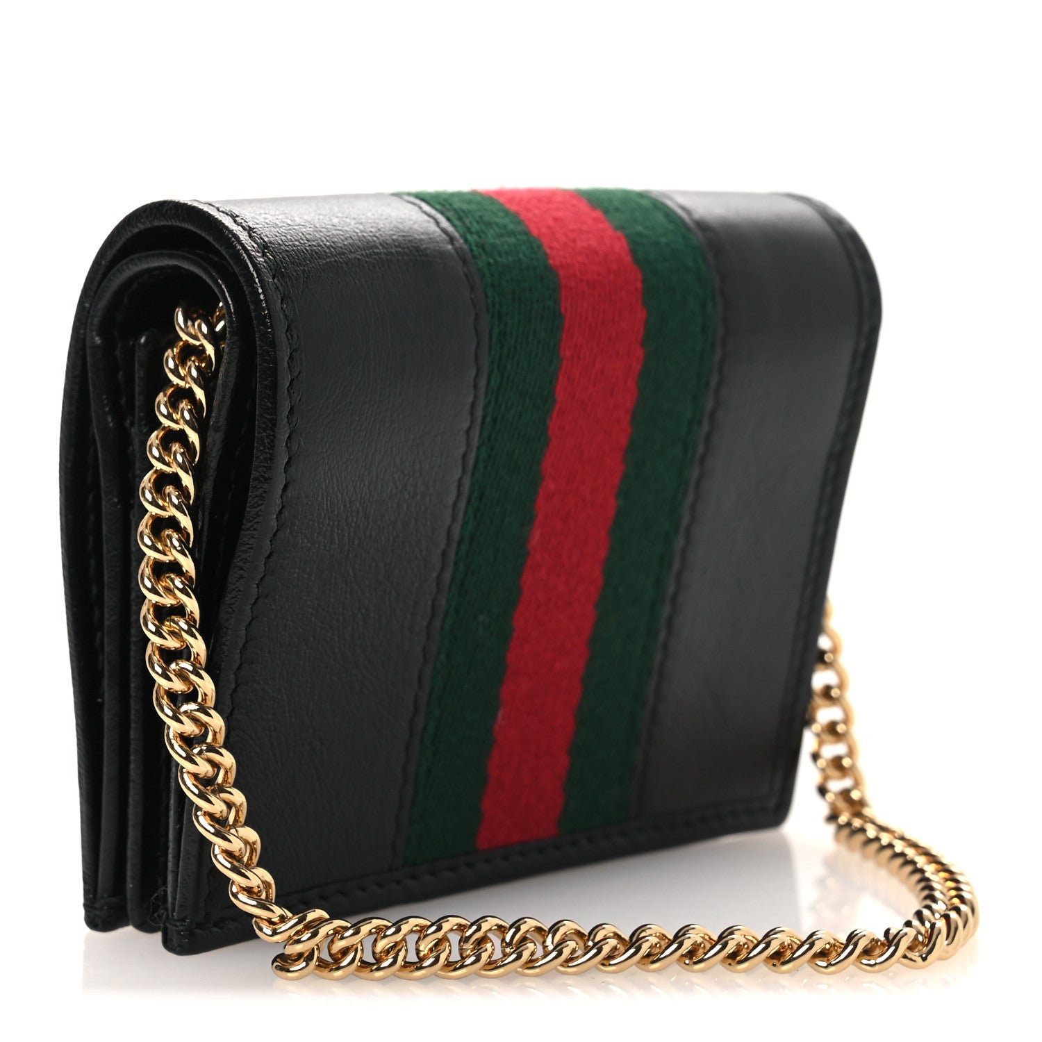 Gucci Calfskin Web Rajah Chain Card Case Wallet Black 2 of 9