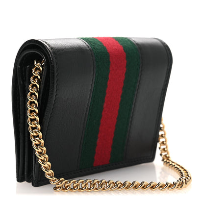 Gucci Calfskin Web Rajah Chain Card Case Wallet Black 2 of 9