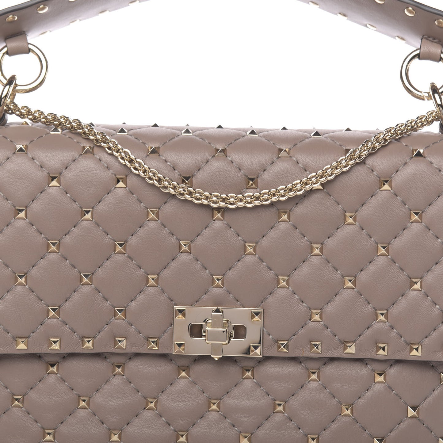 Nappa Large Rockstud Spike Shoulder Bag Clay