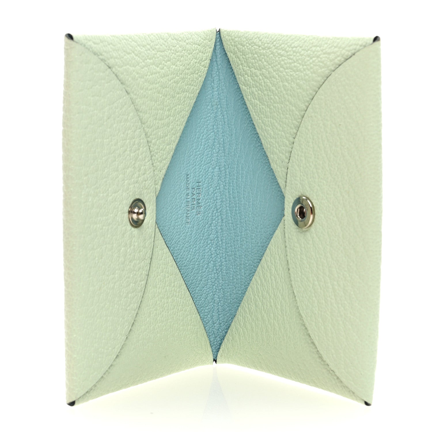 Hermes Chevre Mysore Verso Calvi Card Case Vert Fizz Bleu Zephyr 5 of 6