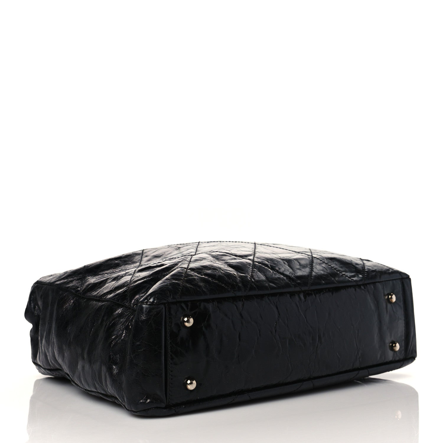 Chanel Glazed Calfskin Lambskin Quilted Portobello Tote Black Grey 4 of 11