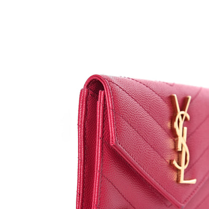 Saint Laurent Grain De Poudre Matelasse Chevron Small Monogram Envelope Wallet Bubblegum 8 of 10