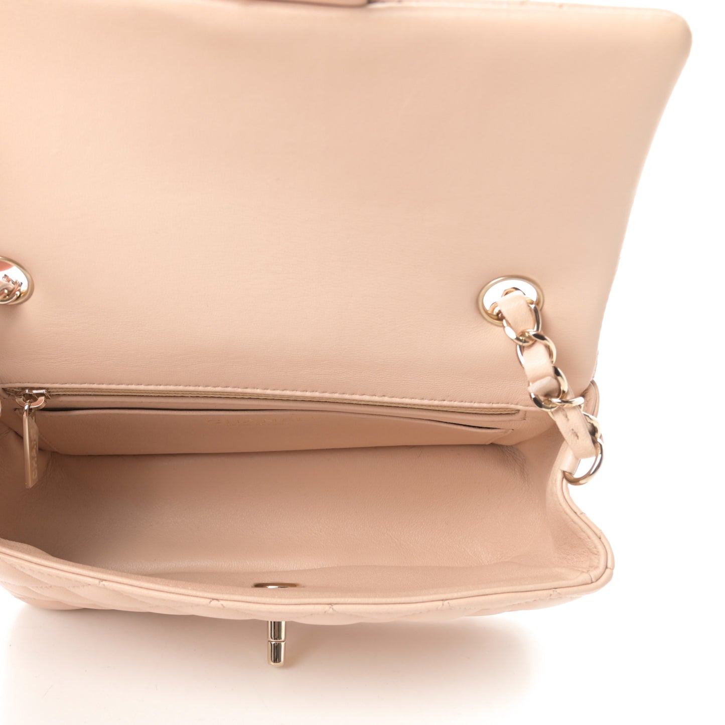 Lambskin Quilted Mini Rectangular Flap Beige