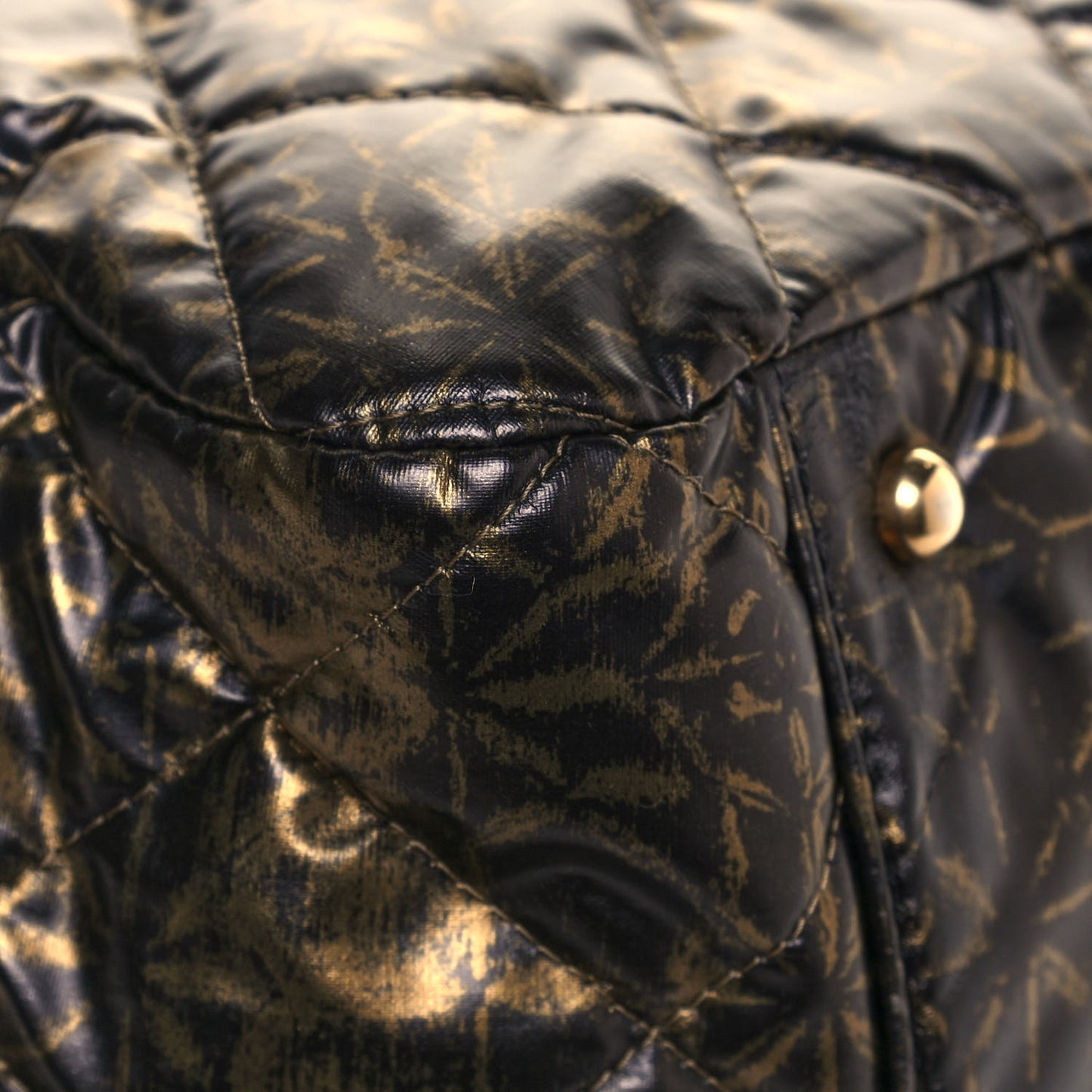 Nylon Printed Quilted Accordion Flap Black Gold