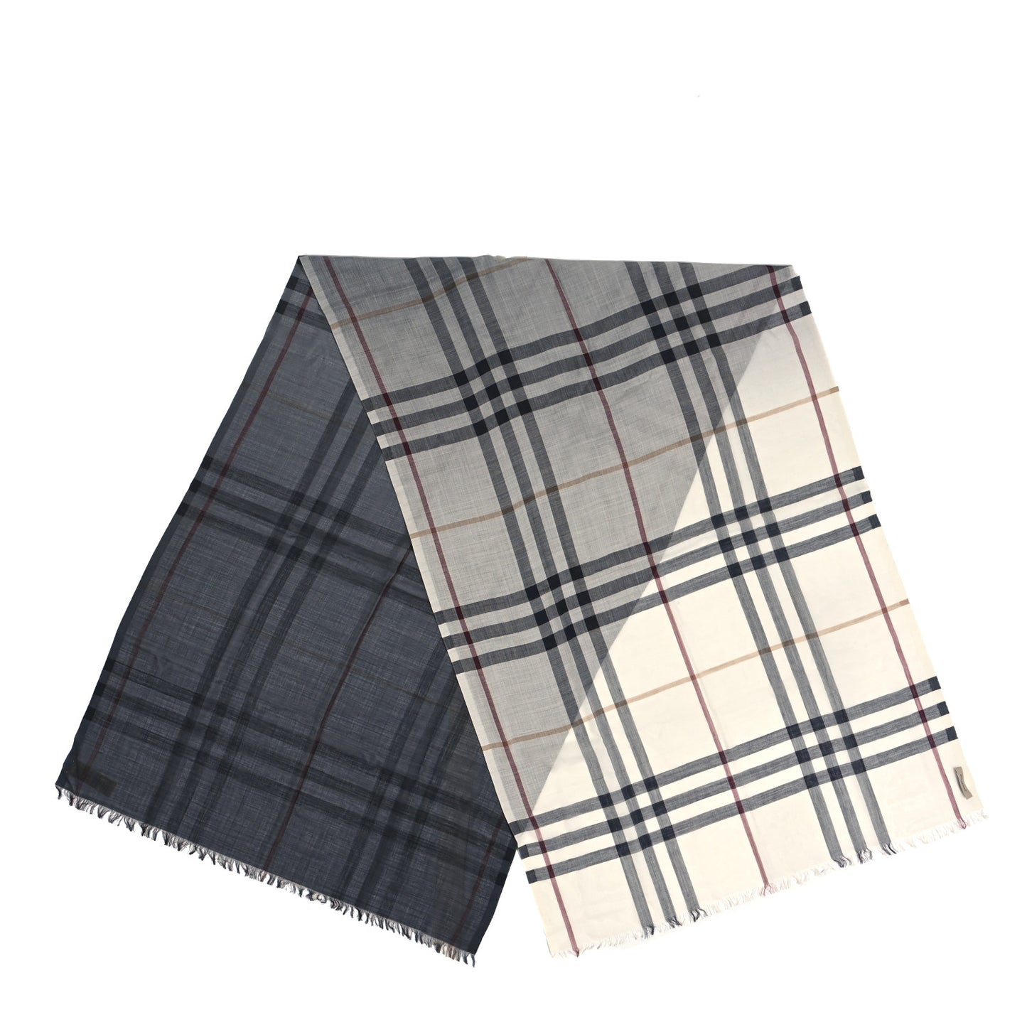 Wool Silk Gauze Giant Check Lightweight Scarf Grey