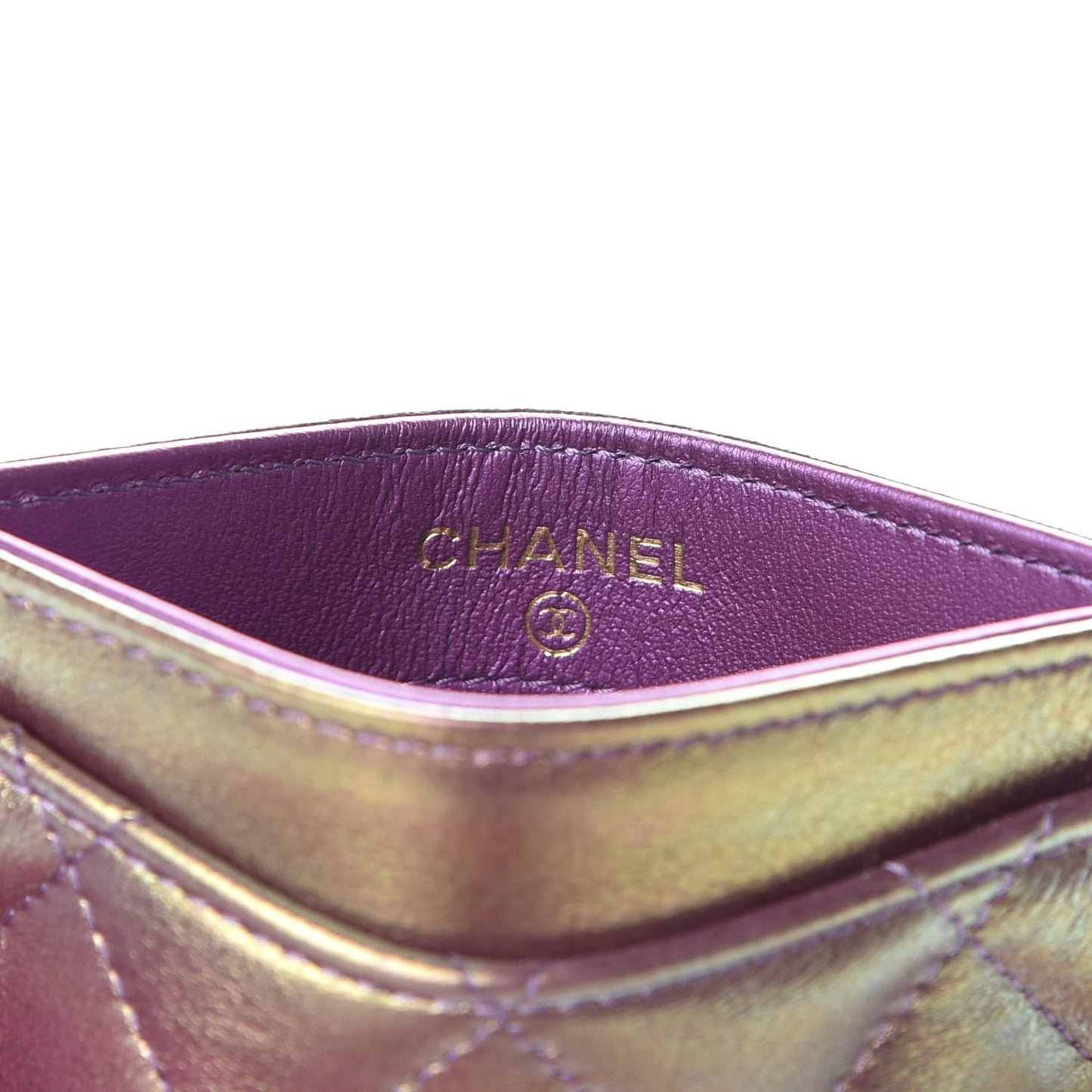 Metallic Lambskin Quilted Card Holder Purple