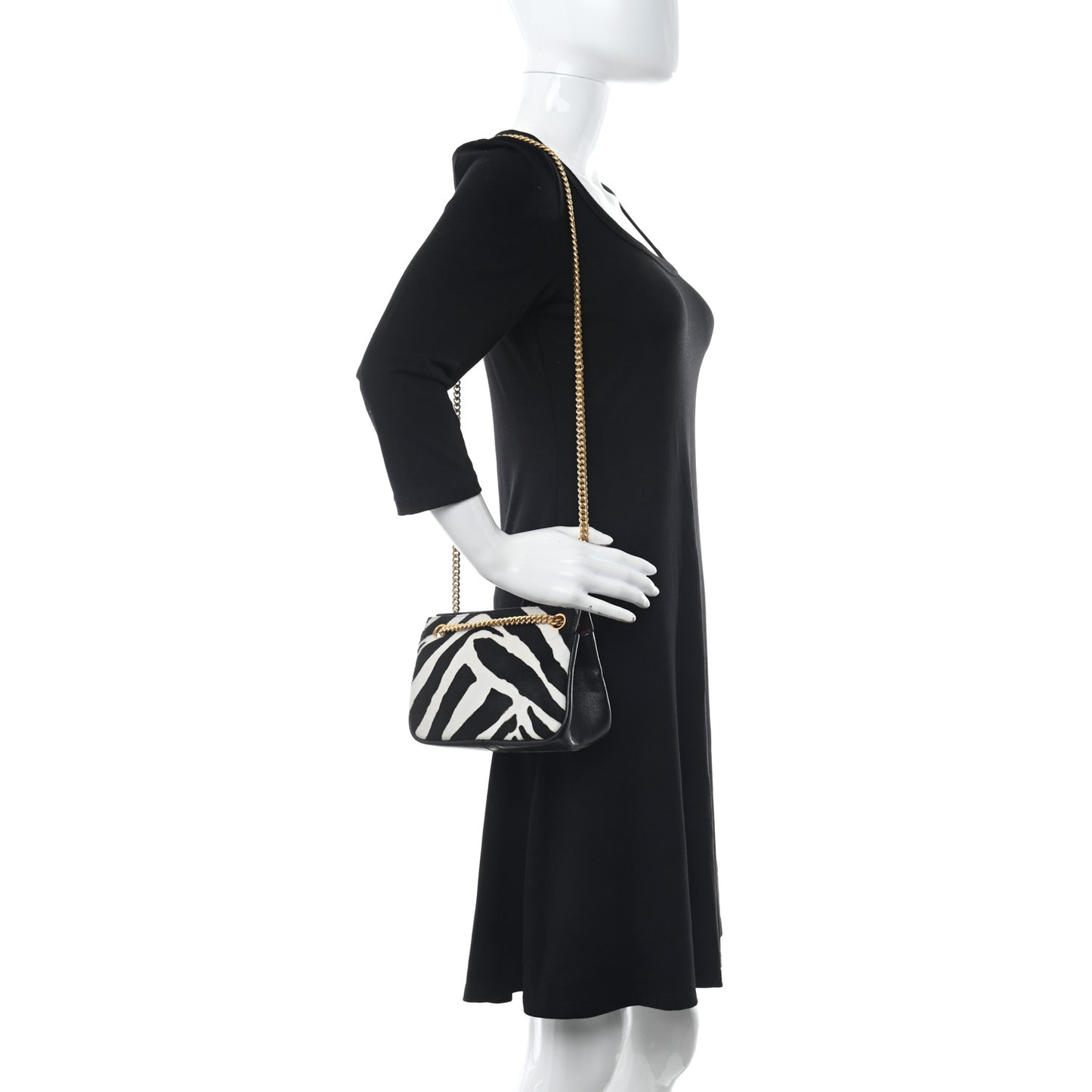 Calf Hair Zebra Print Small Chain Crossbody Bag Black