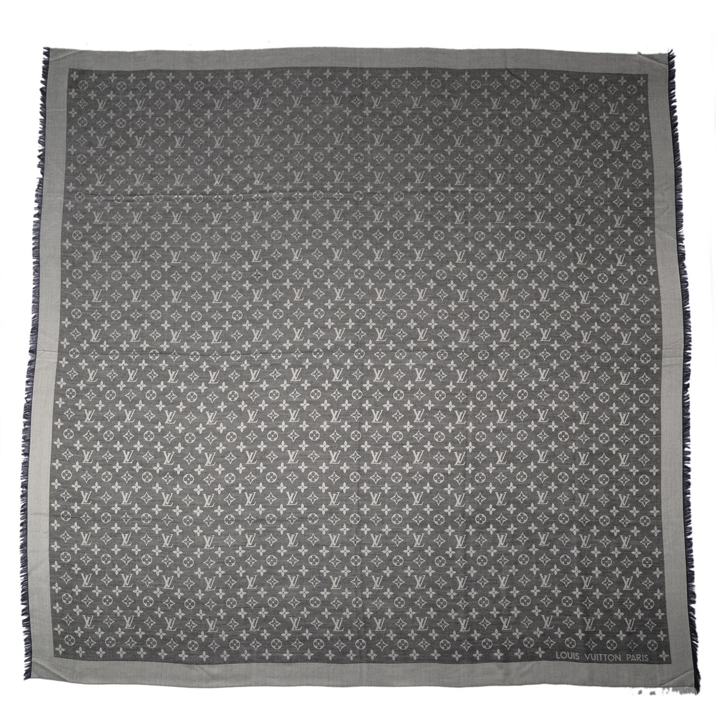 Silk Wool Monogram Denim Shawl Black
