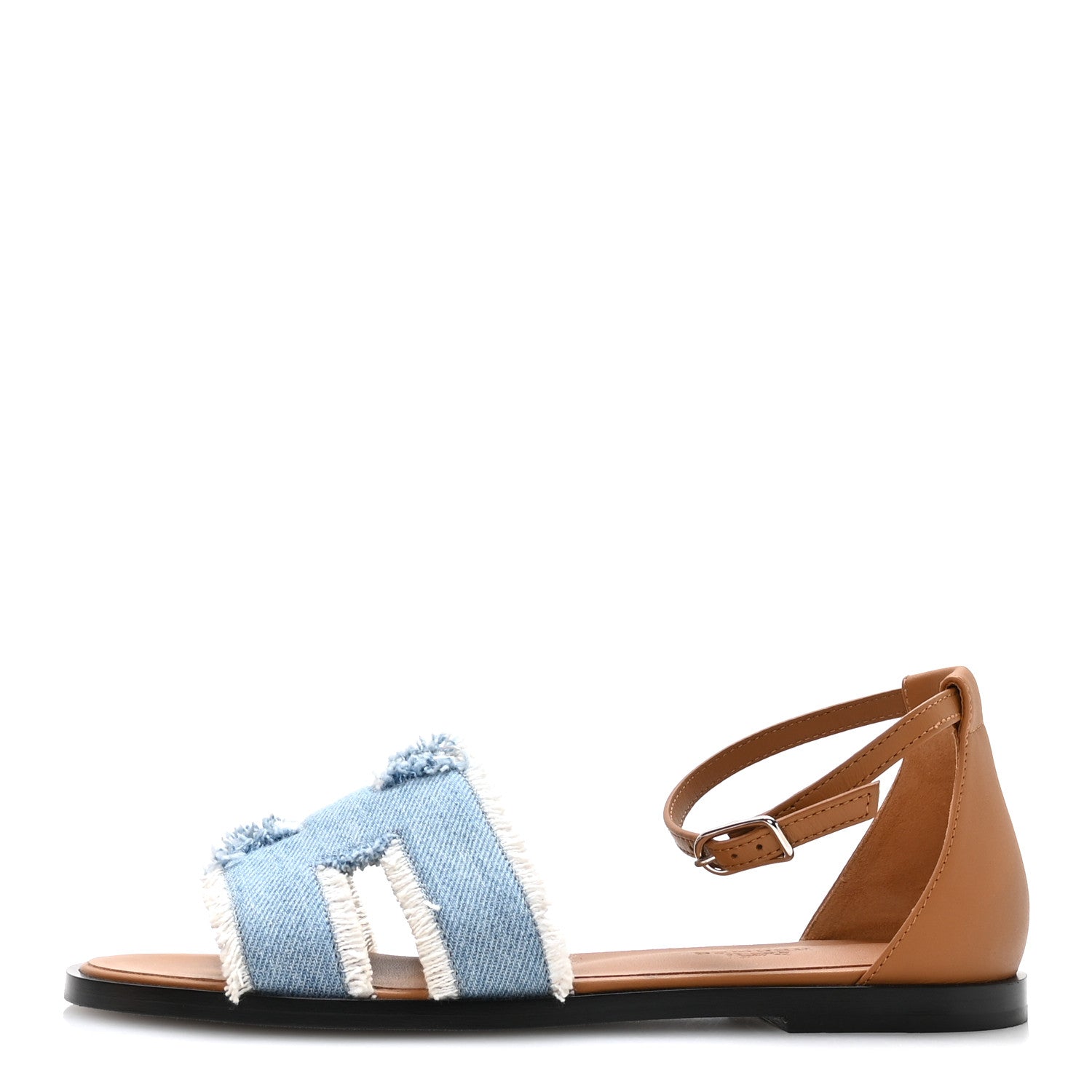 Hermes Denim Fringe Santorini Sandals 36 Bleu Clair Naturel 1 of 9