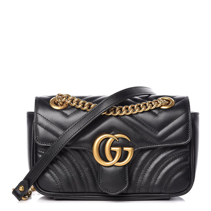 Gucci Calfskin Matelasse Mini GG Marmont Shoulder Bag Black 1 of 11