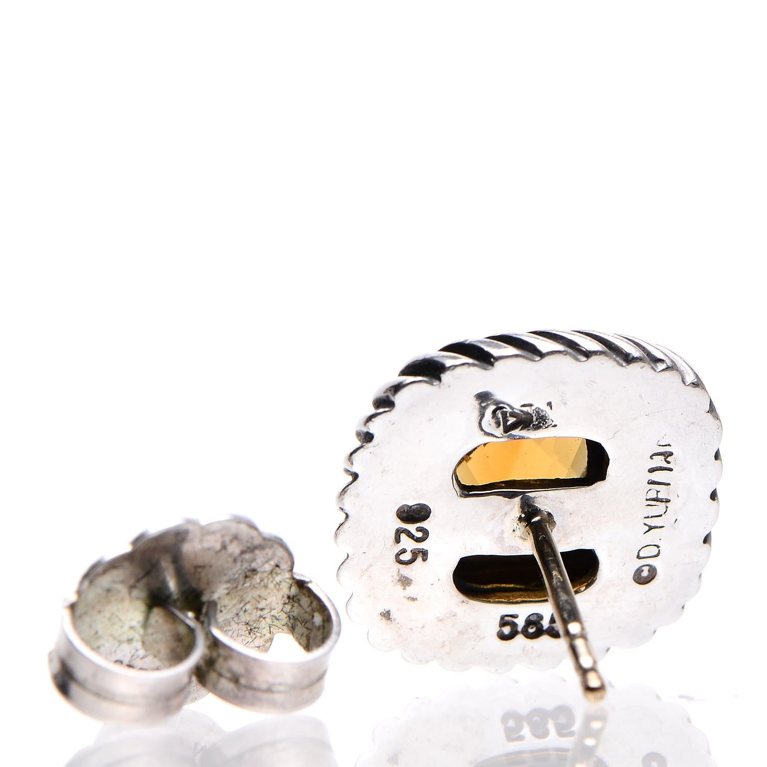 David Yurman Sterling Silver 14K Yellow Gold Citrine 7mm Albion Cable Earrings 3 of 5