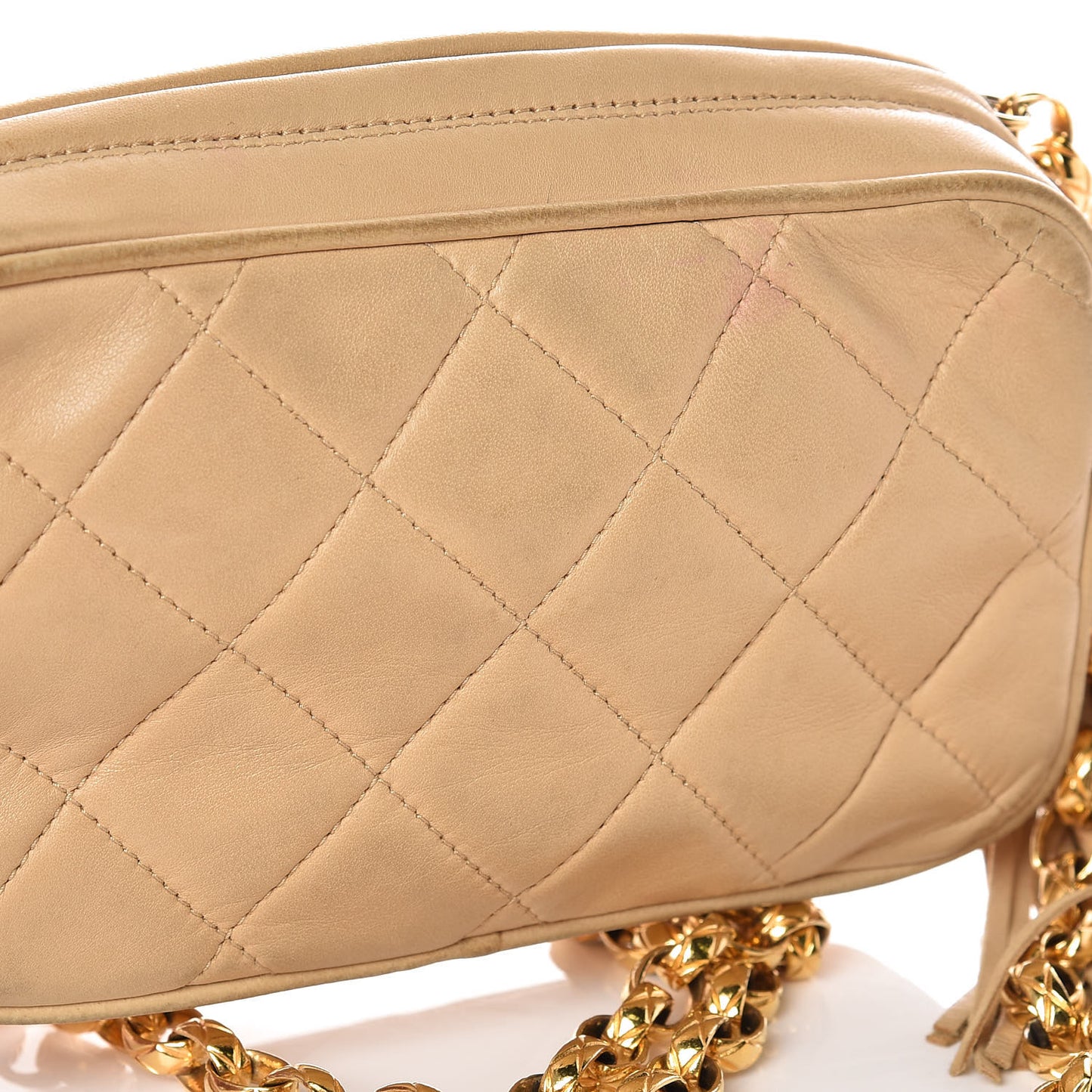 Lambskin Quilted Tassel Camera Case Beige