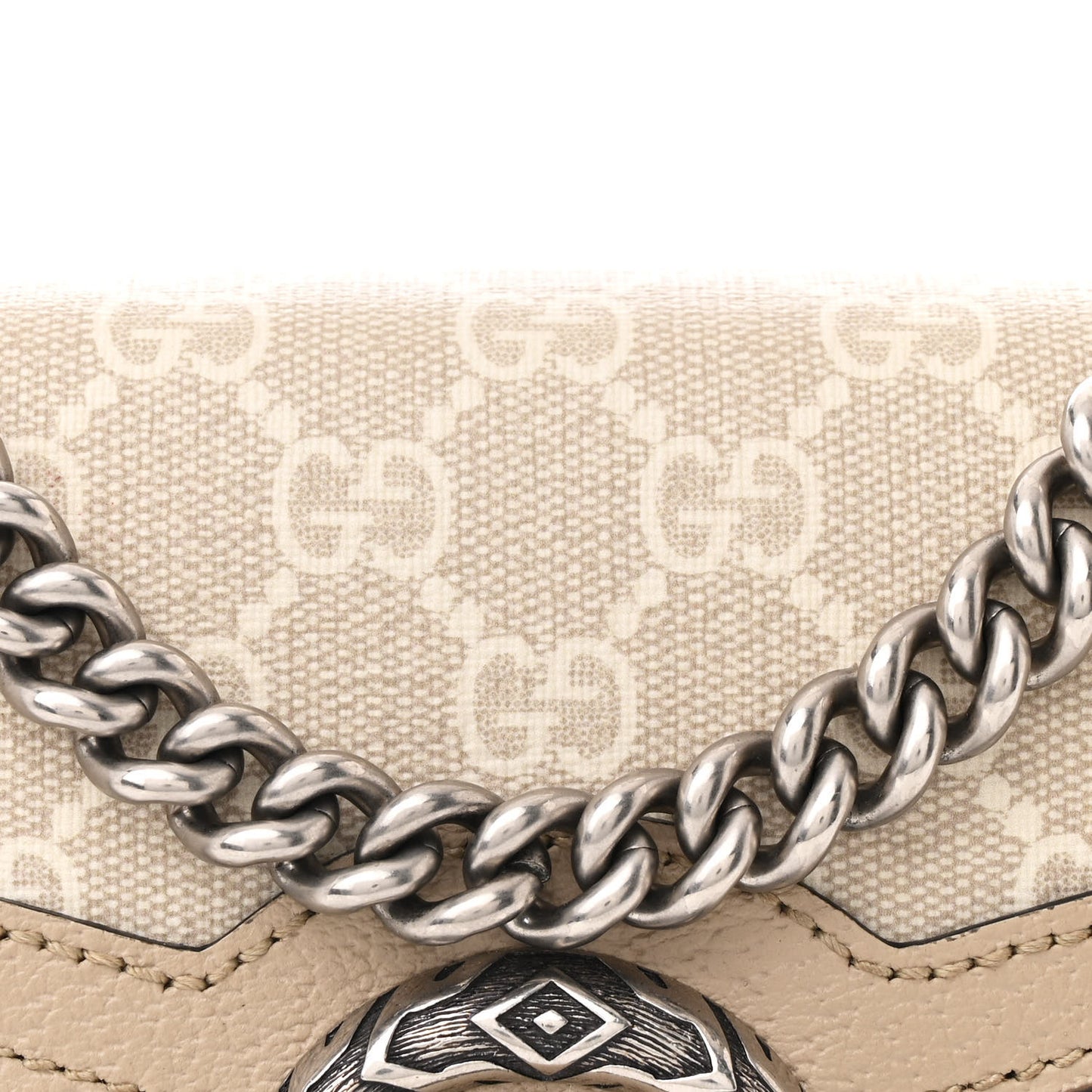 GG Supreme Monogram Textured Dollar Calfskin Mini Dionysus Shoulder Bag Beige Mystic White Oatmeal