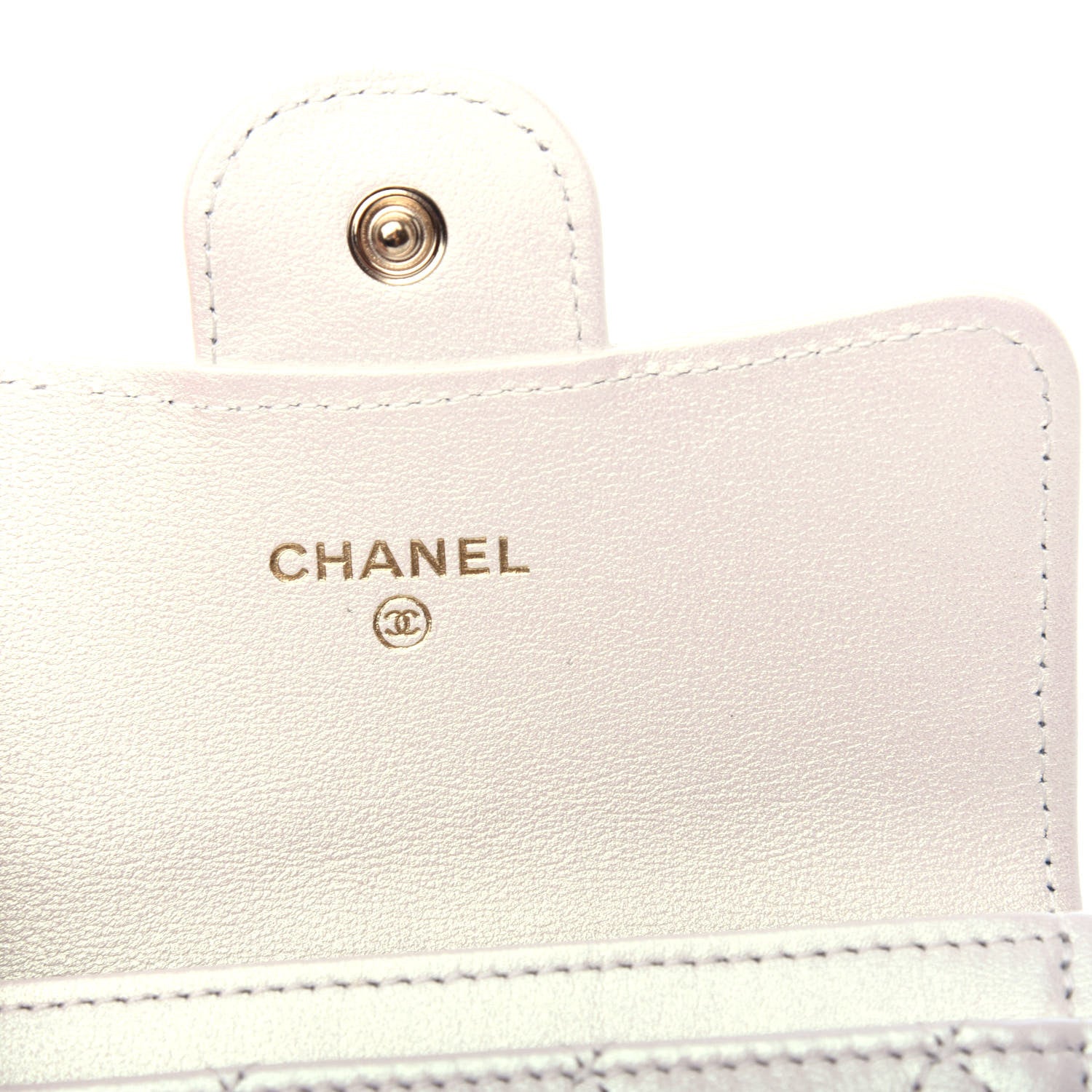 Chanel Iridescent Calfskin Quilted Flap Card Holder Wallet Ivory 6 of 9
