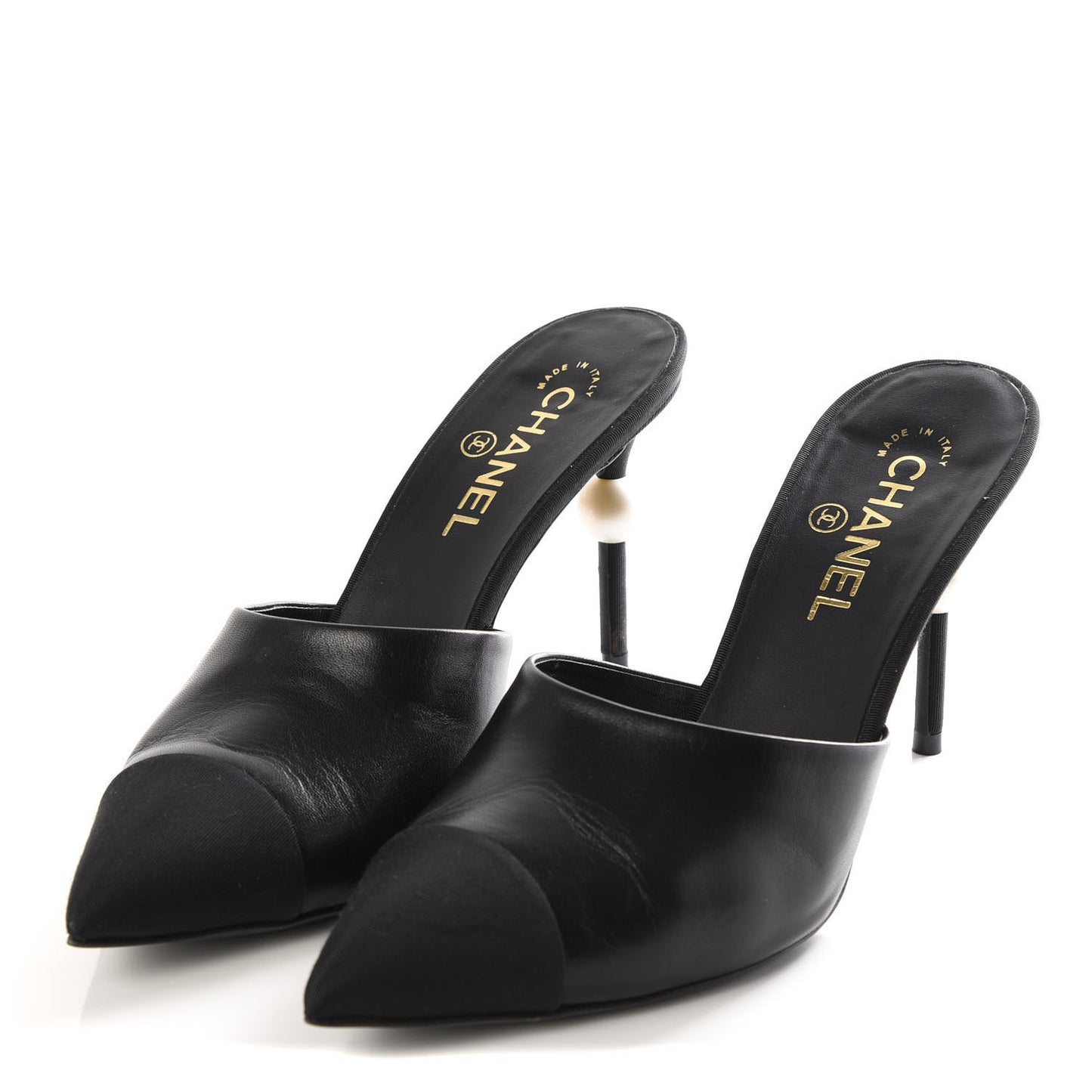 Goatskin Grosgrain Cap Toe Pearl Mule 40 Black