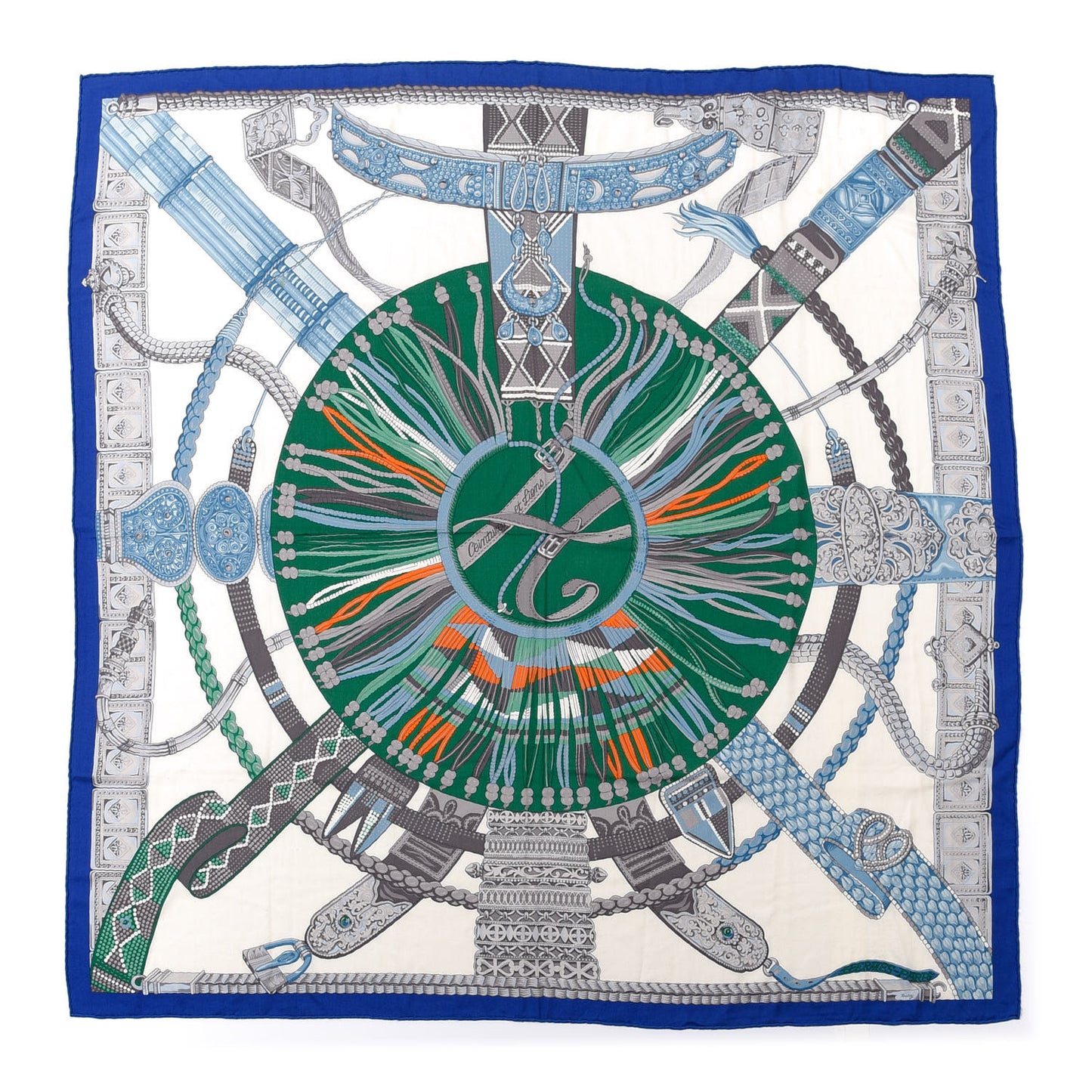 Cashmere Silk Ceintures et Liens Shawl 140 Bleu Klein Blanc Vert