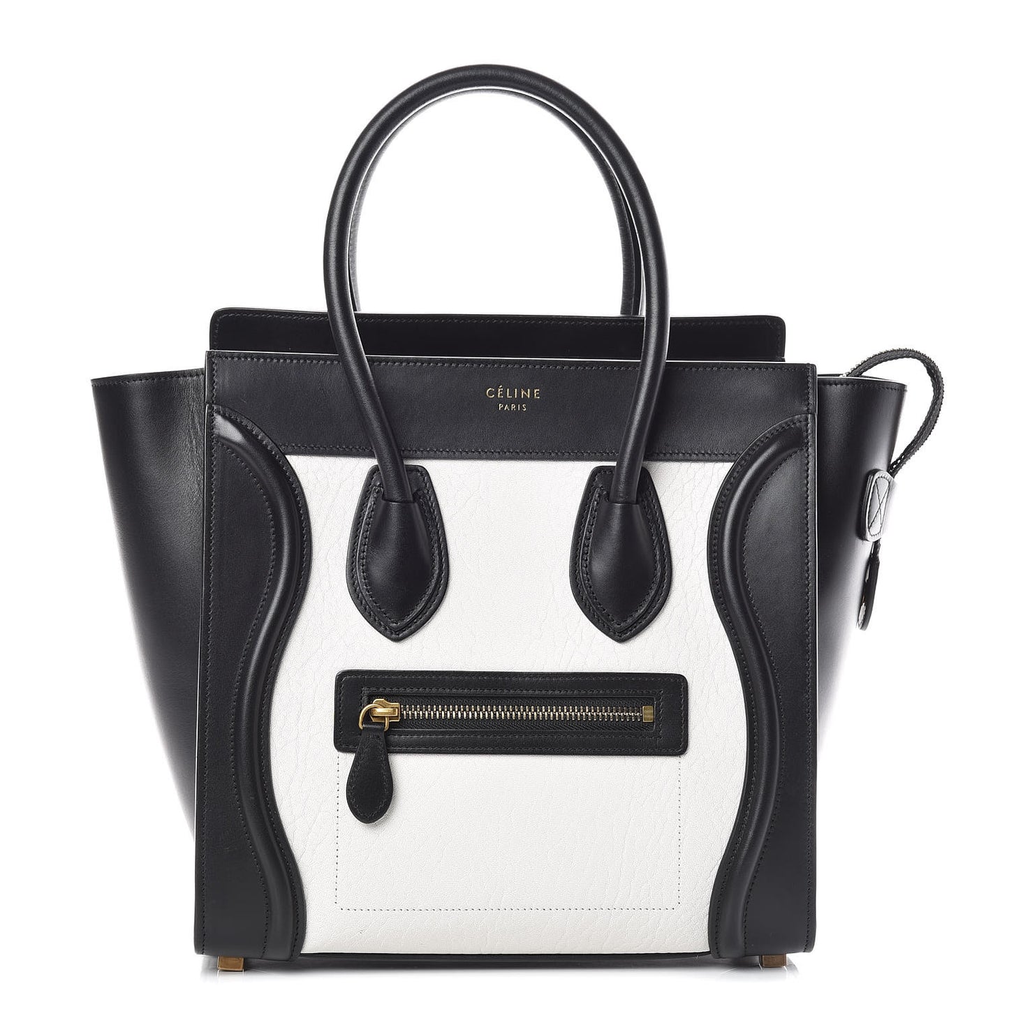 Shrunken Lambskin Micro Bi-Color Luggage Black White