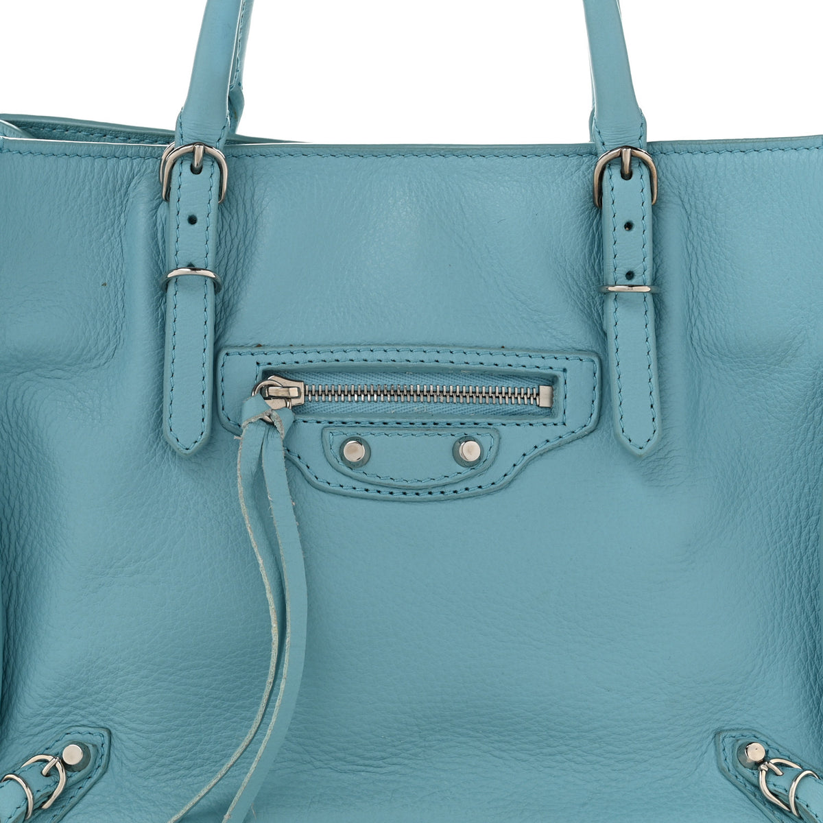 Supple Calfskin Papier Mini A4 Zip Around Tote Bleu Caraibes