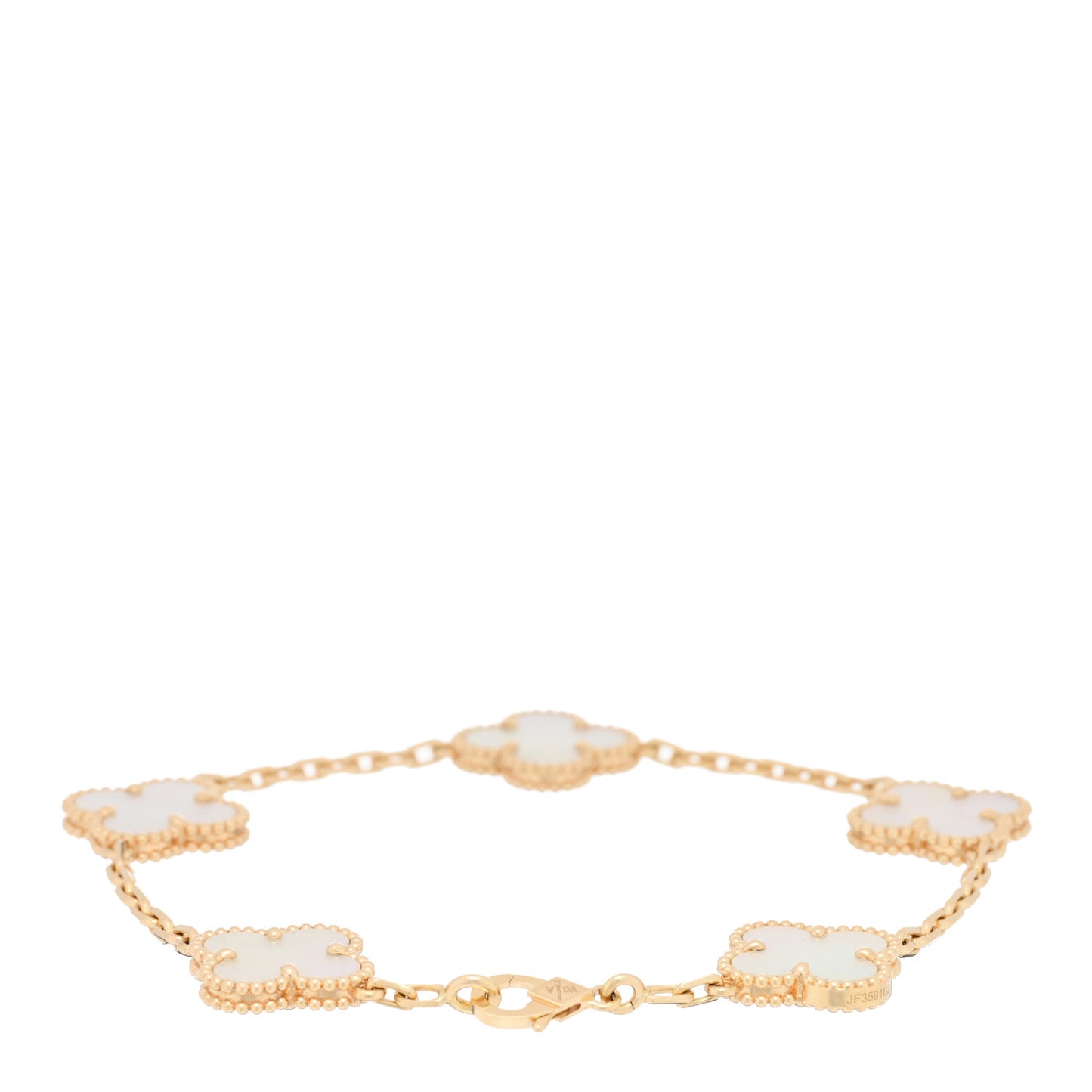 18K Yellow Gold Mother of Pearl 5 Motifs Vintage Alhambra Bracelet