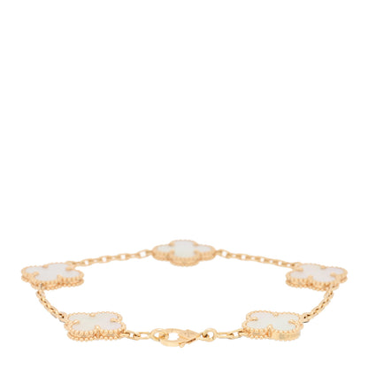 Van Cleef & Arpels 18K Yellow Gold Mother of Pearl 5 Motifs Vintage Alhambra Bracelet 2 of 4