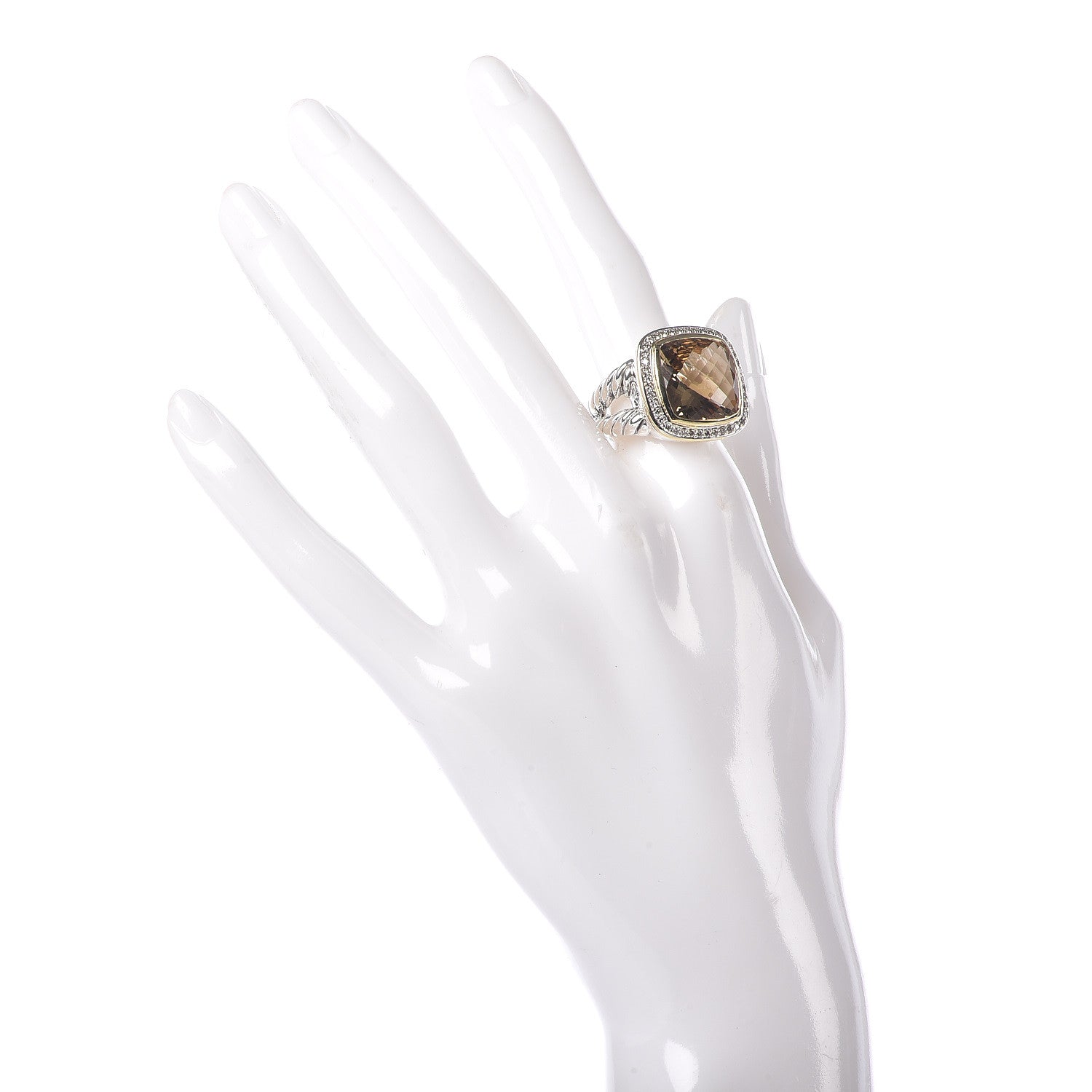 David Yurman Sterling Silver 18K Yellow Gold Diamond Champagne Citrine 14mm Albion Ring 54 7 2 of 6