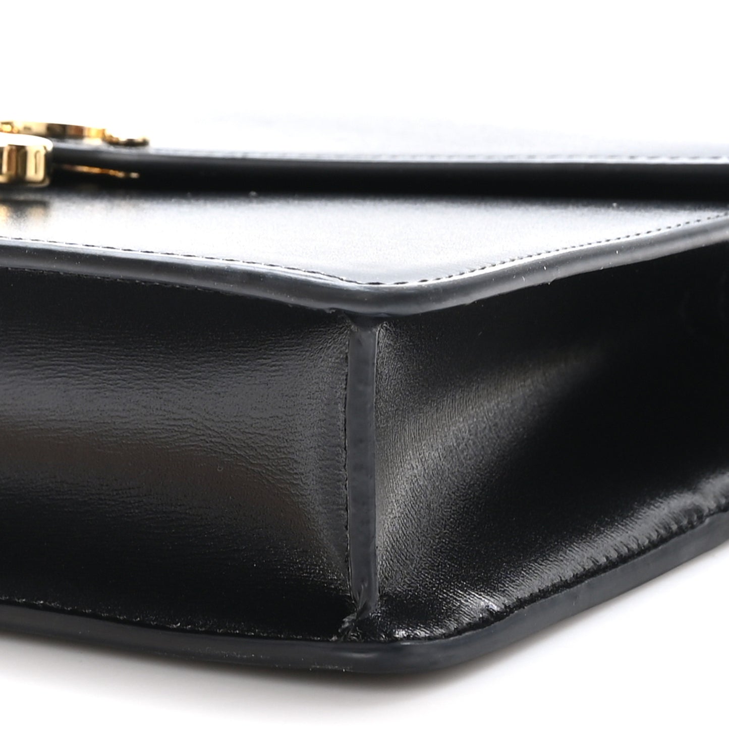 Shiny Calfskin Triomphe Margo Wallet on Chain Black