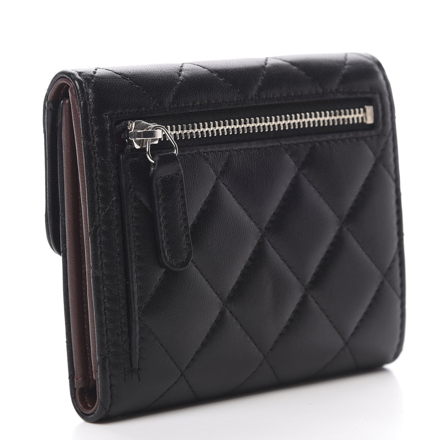 Lambskin Quilted Compact Flap Wallet Black