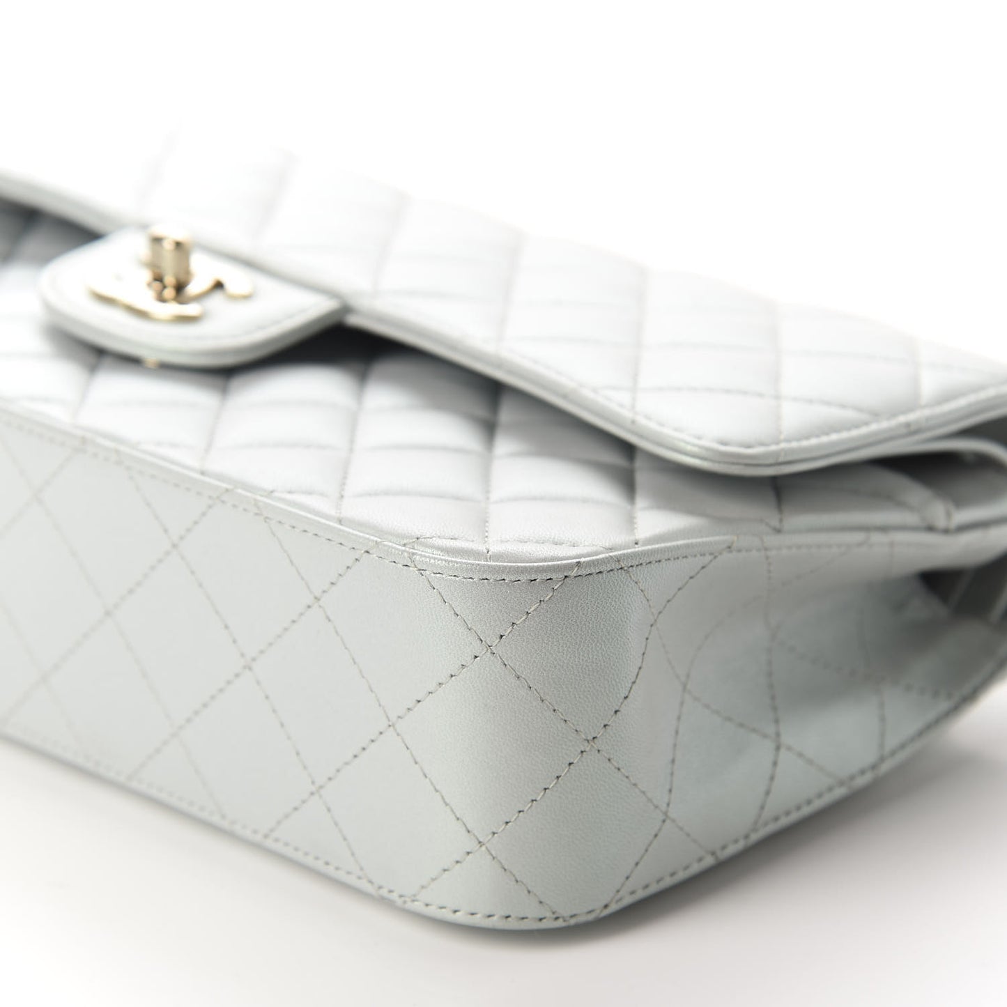 Iridescent Lambskin Quilted Medium Double Flap Light Blue