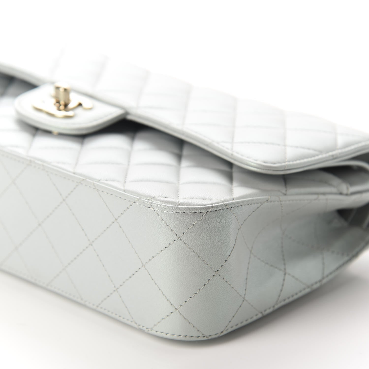 Chanel Iridescent Lambskin Quilted Medium Double Flap Light Blue 6 of 12