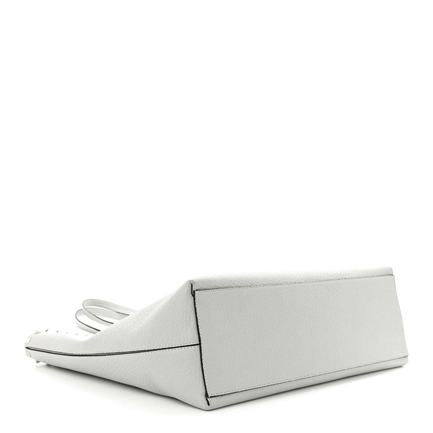 Grained Calfskin Rockstud Shoulder Tote Pastel Grey
