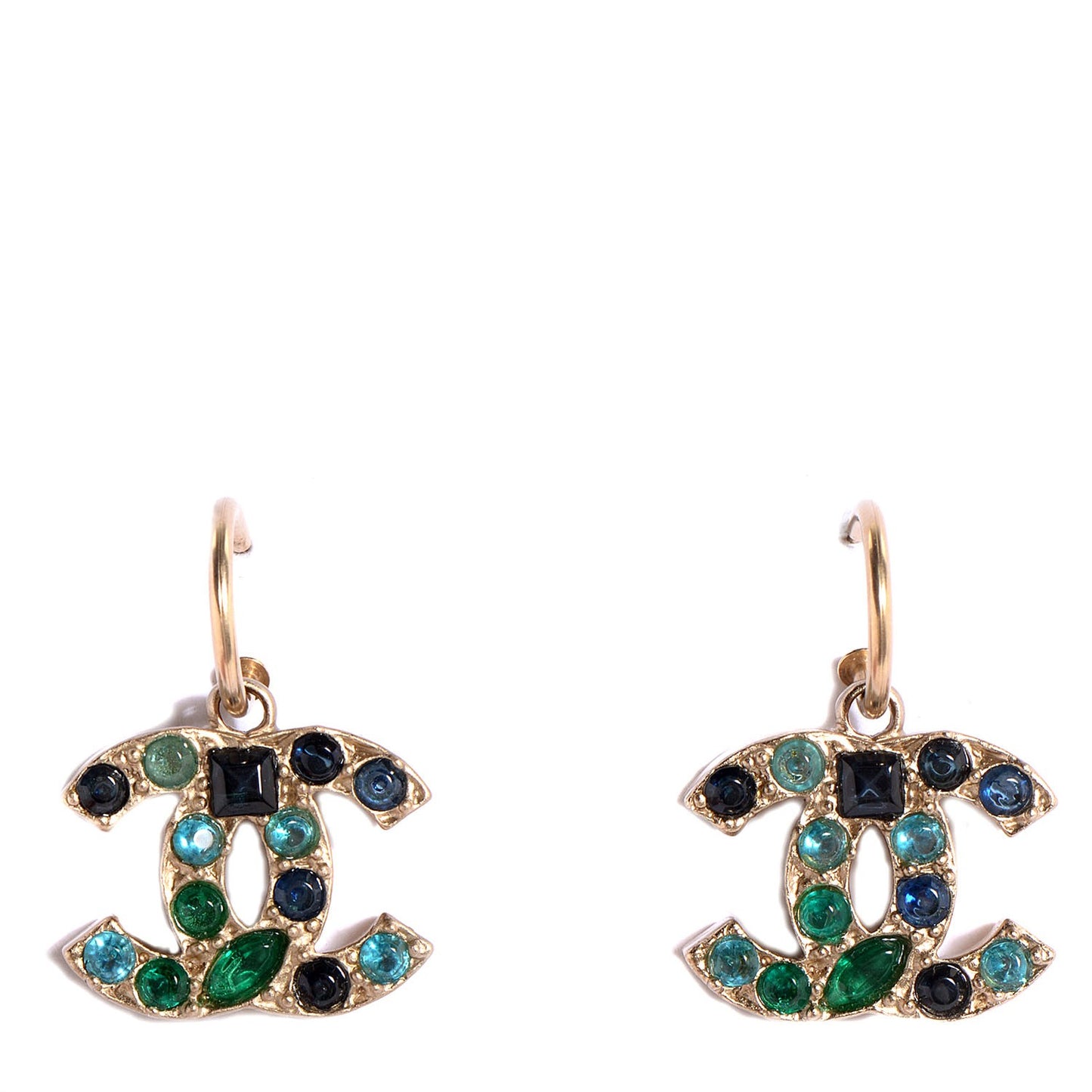 Crystal CC Dangle Earrings Dark Blue Gold