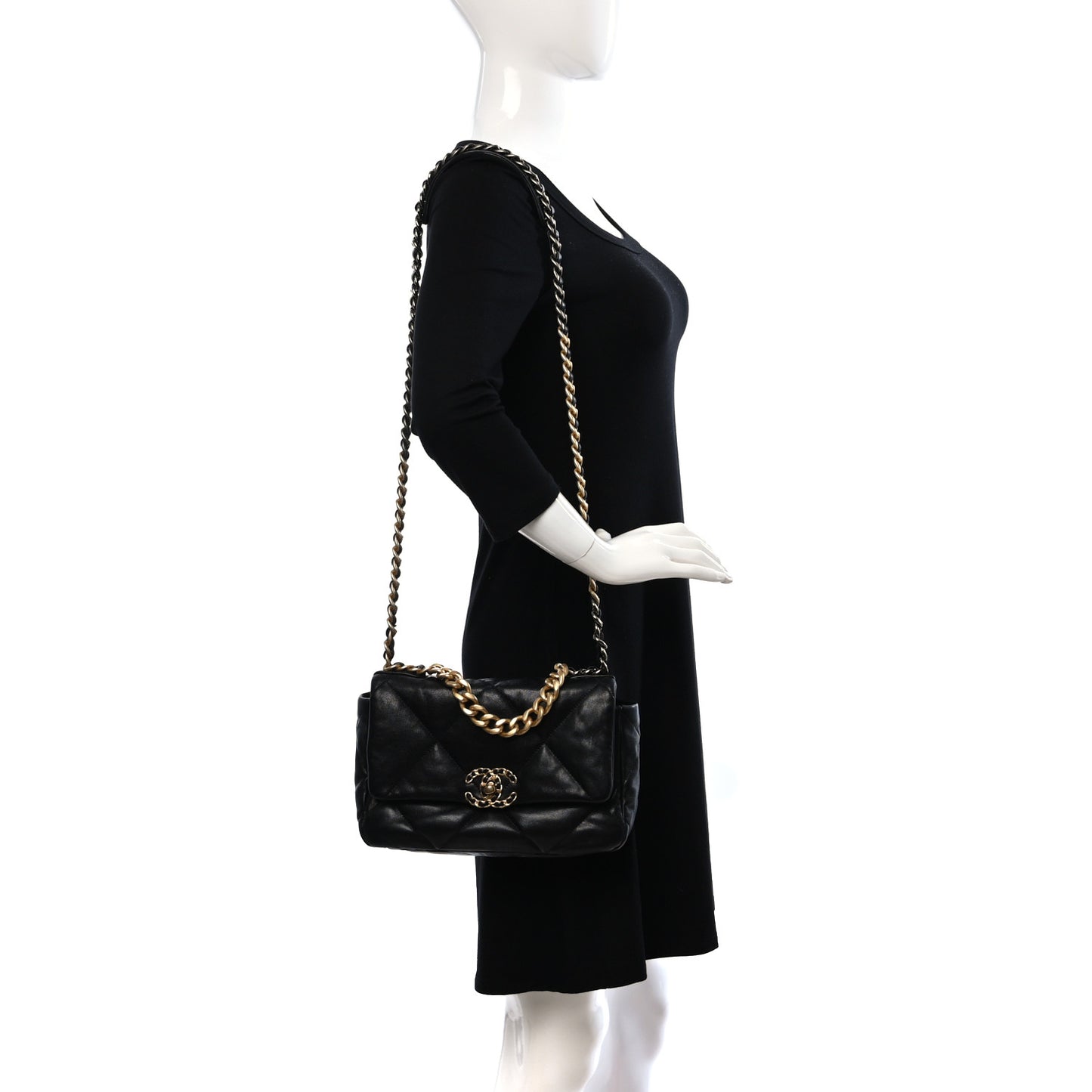 Lambskin Quilted Medium Chanel 19 Flap Black