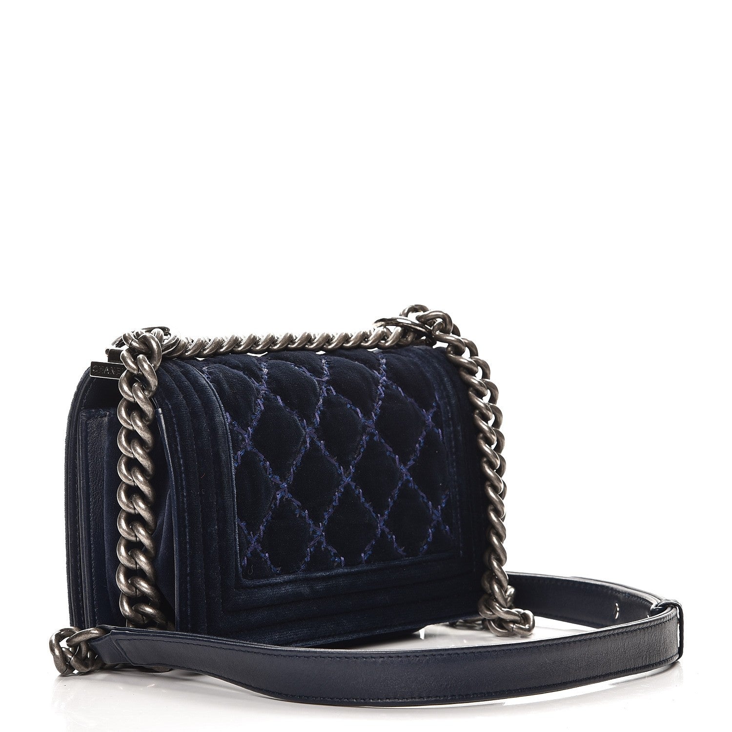 Chanel Velvet Quilted Small Boy Flap Navy 3 of 9