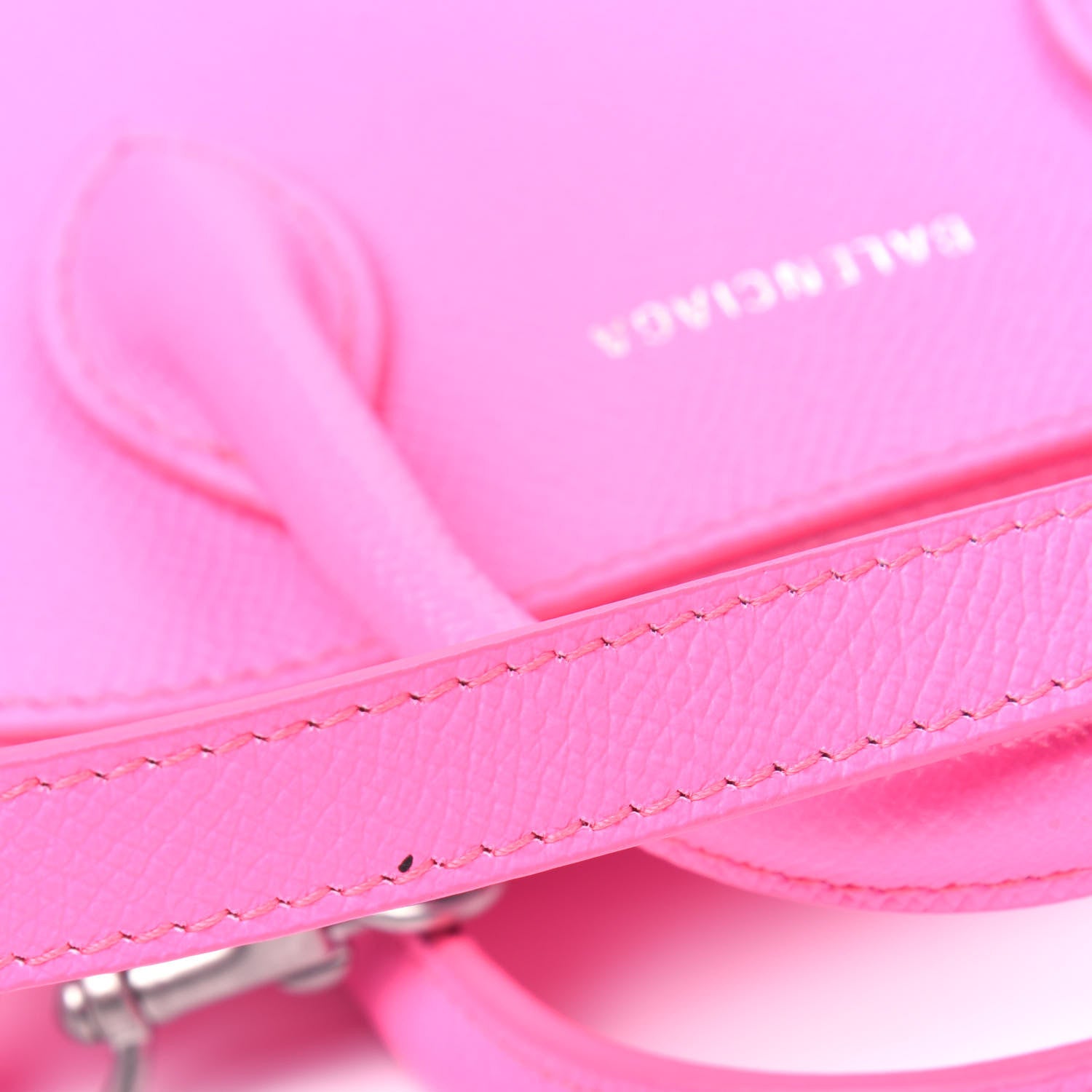 Balenciaga Signature Grained Calfskin Logo XXS Ville Top Handle Bag Acid Pink Black 12 of 12