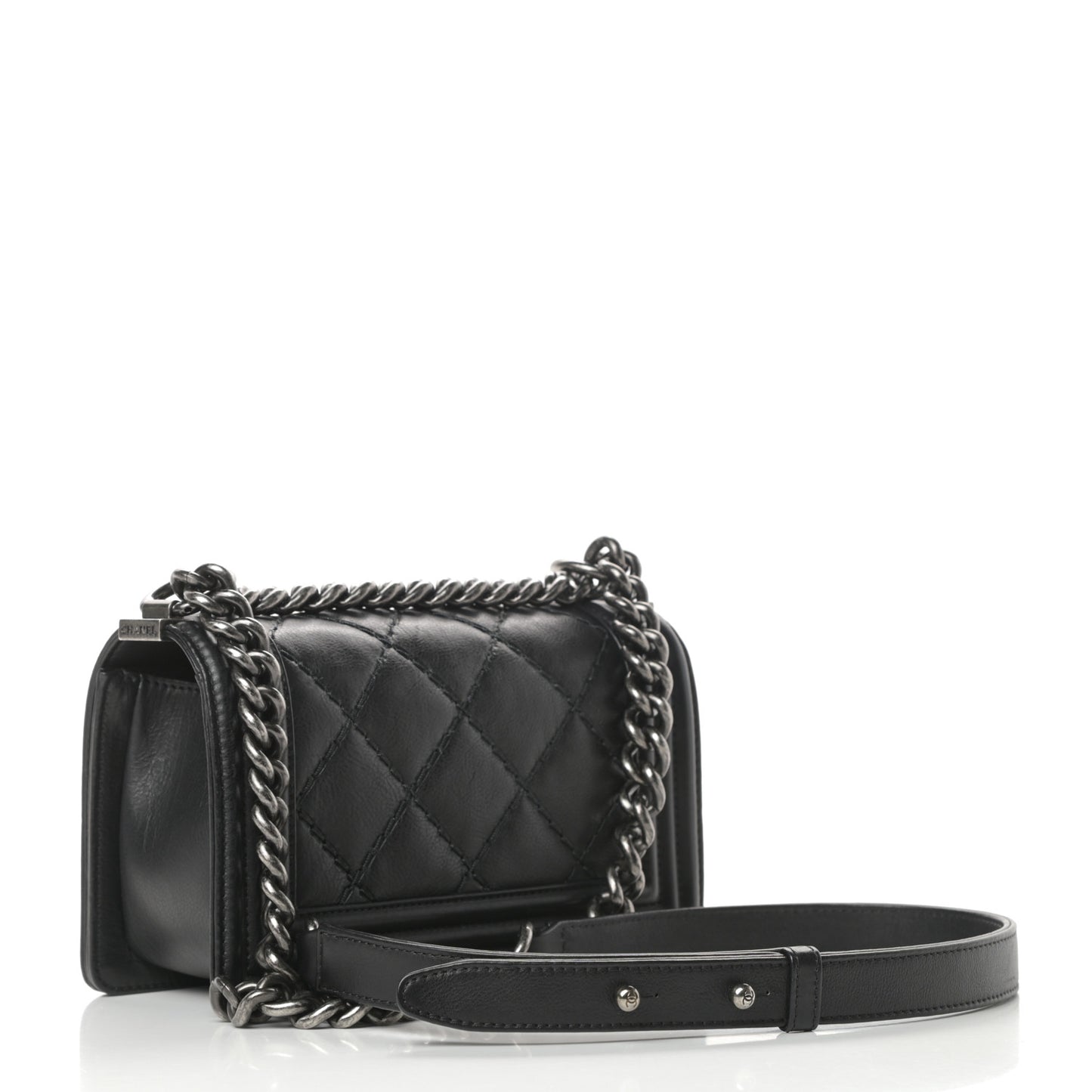 Calfskin Double Stitch Small Boy Flap Black