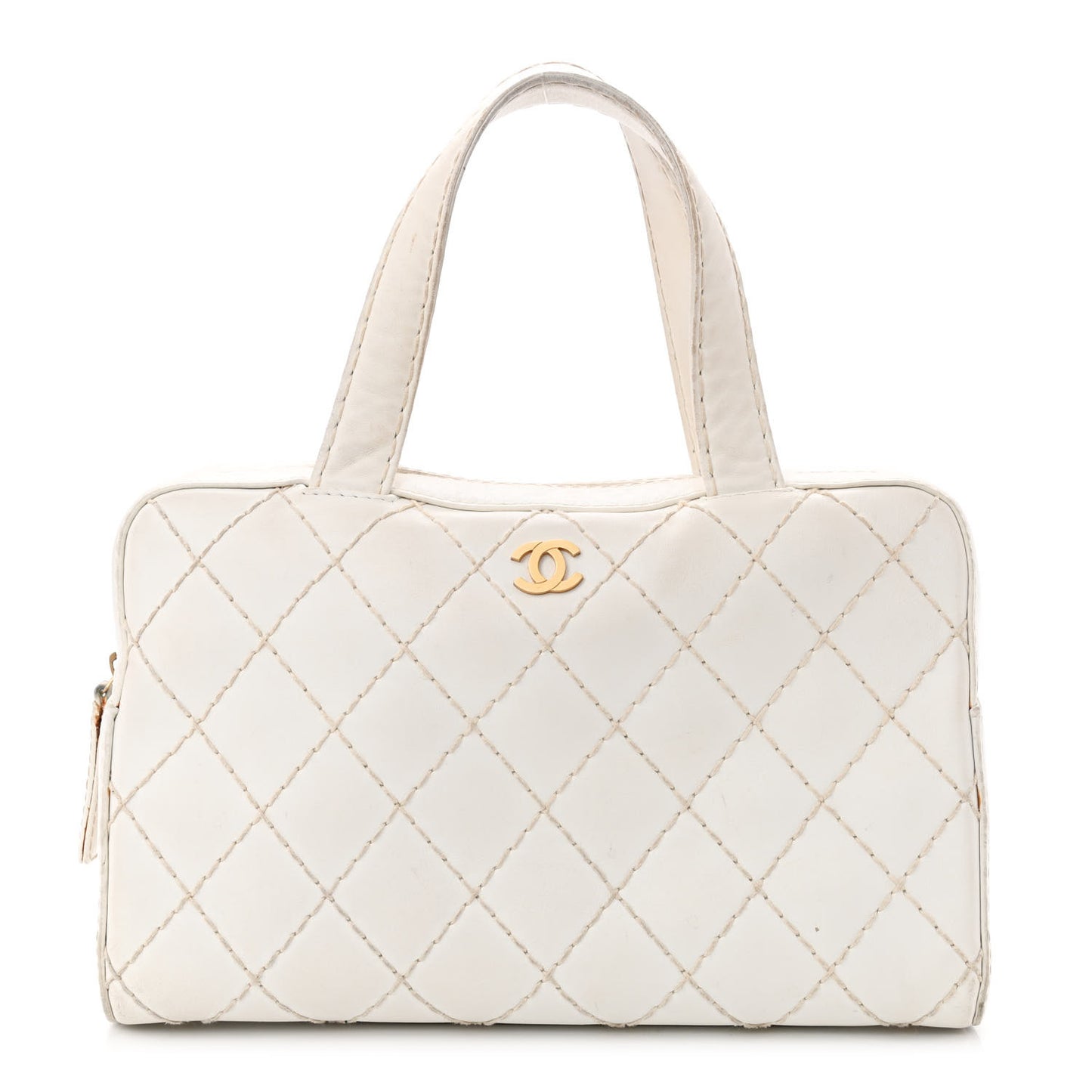 Calfskin Wild Stitch Top Handle Bag White
