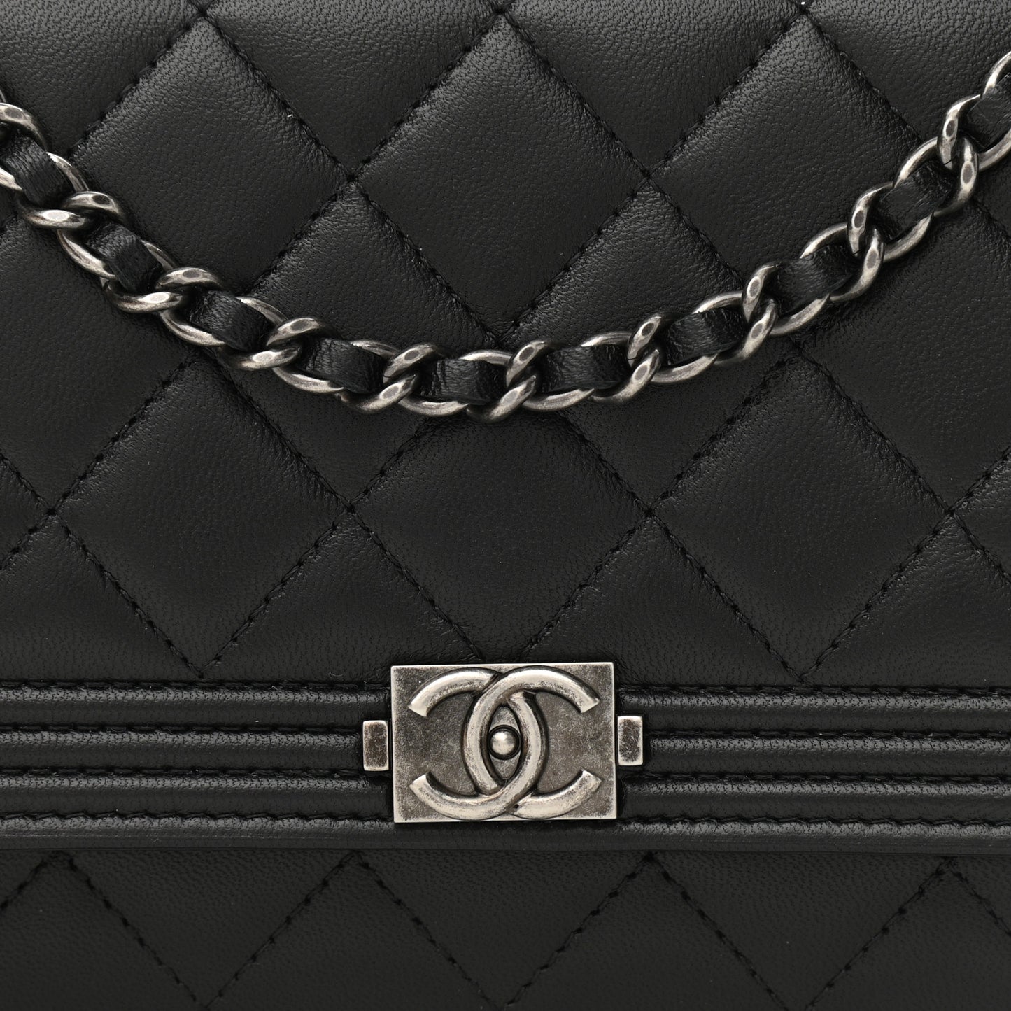 Lambskin Quilted Boy Wallet On Chain WOC Black
